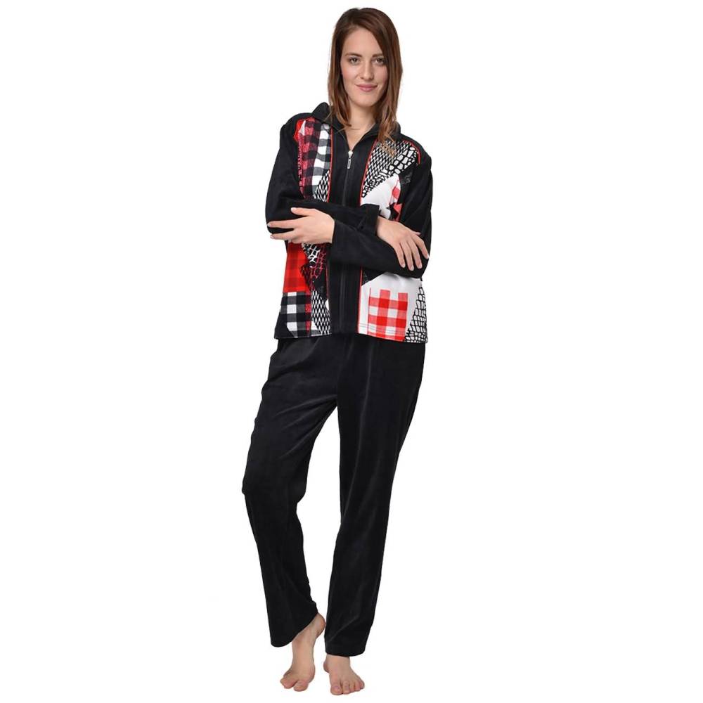 RAIKOU Damen Velours Freizeitanzug Hausanzug mit Reißverschluss und Leo Druck Nicki-Anzug Zweiteiliger Schlafanzug Kunstdruckt Leodesign