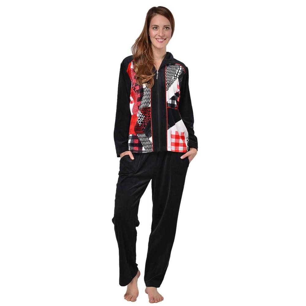 RAIKOU Damen Velours Freizeitanzug Hausanzug mit Reißverschluss und Leo Druck Nicki-Anzug Zweiteiliger Schlafanzug Kunstdruckt Leodesign