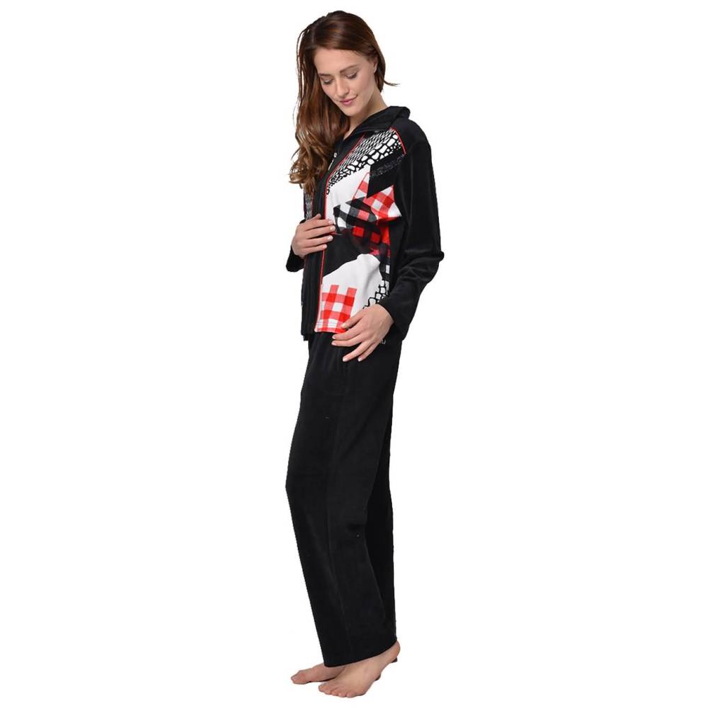 RAIKOU Damen Velours Freizeitanzug Hausanzug mit Reißverschluss und Leo Druck Nicki-Anzug Zweiteiliger Schlafanzug Kunstdruckt Leodesign