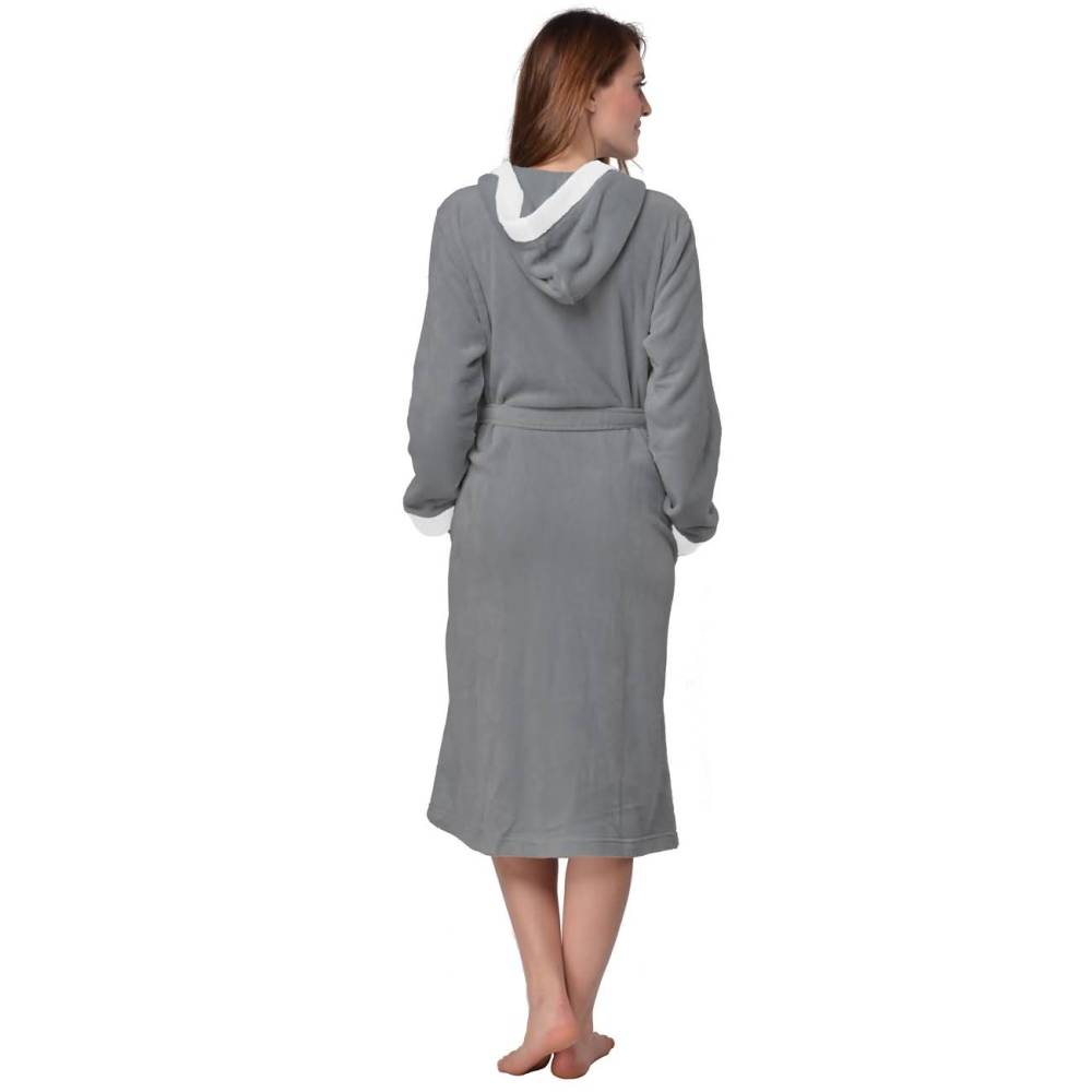 RAIKOU Damen Bademantel mit Kapuze weiches und super flauschiges Coral-Fleece Flausch RelaxKuschelfrottee Microfaser