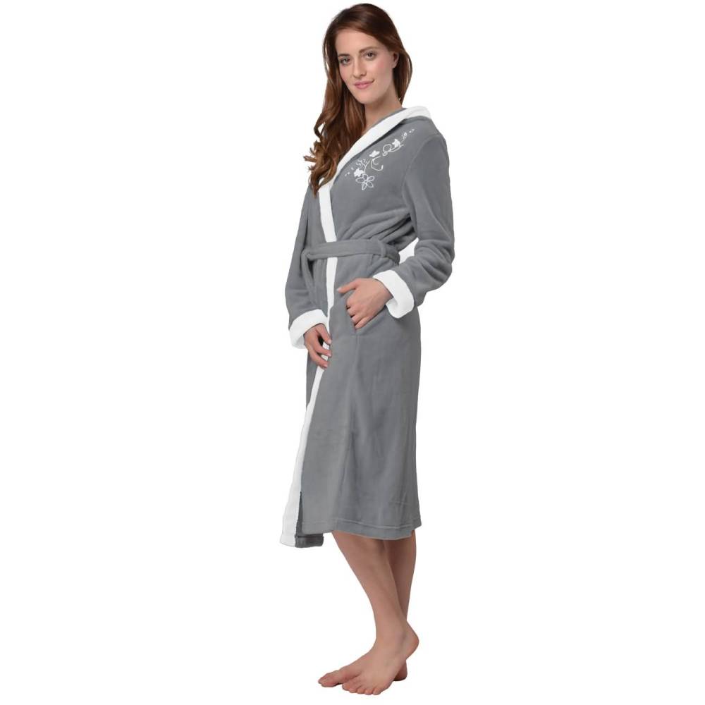 RAIKOU Damen Bademantel mit Kapuze weiches und super flauschiges Coral-Fleece Flausch RelaxKuschelfrottee Microfaser