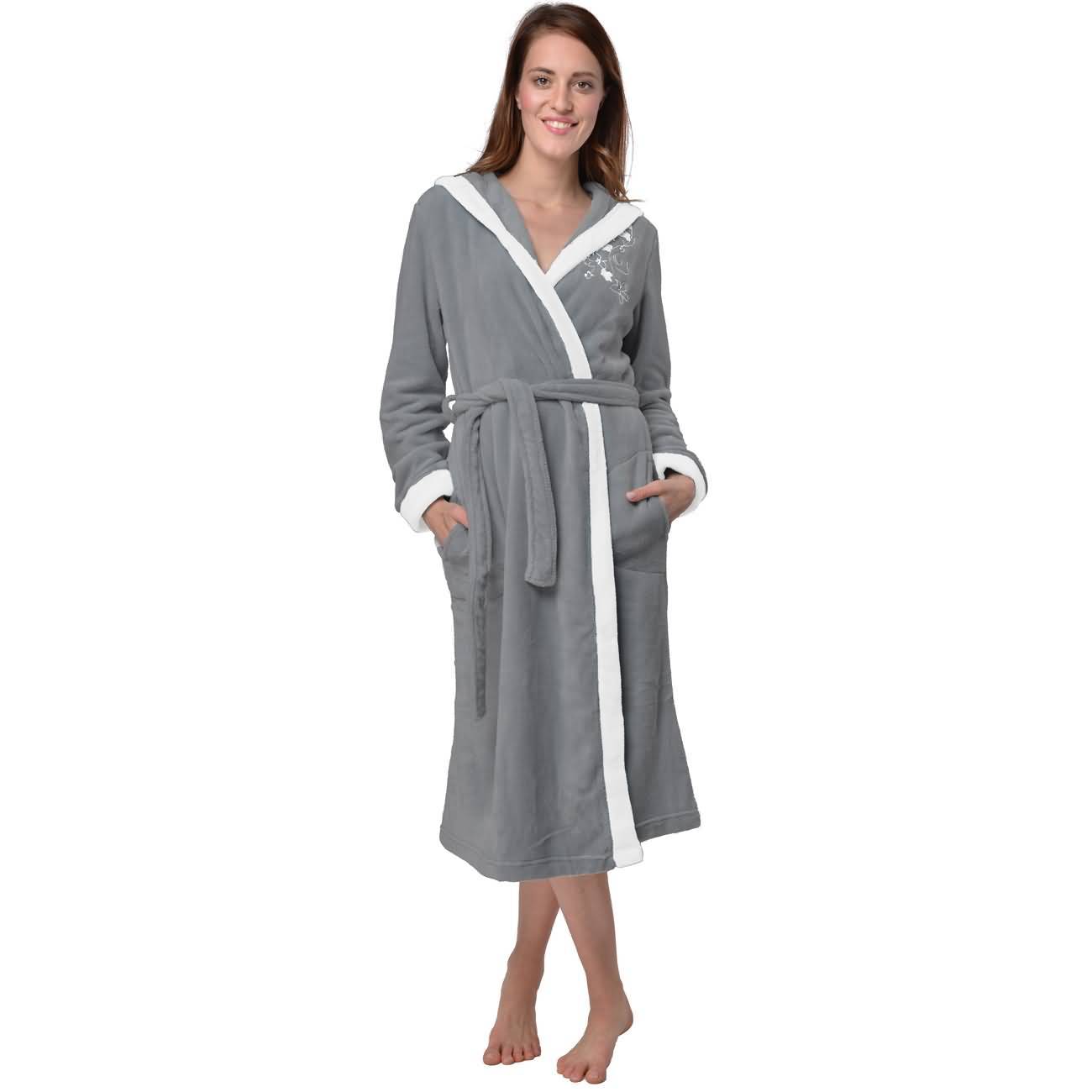 RAIKOU Damen Bademantel mit Kapuze weiches und super flauschiges Coral-Fleece Flausch RelaxKuschelfrottee Microfaser