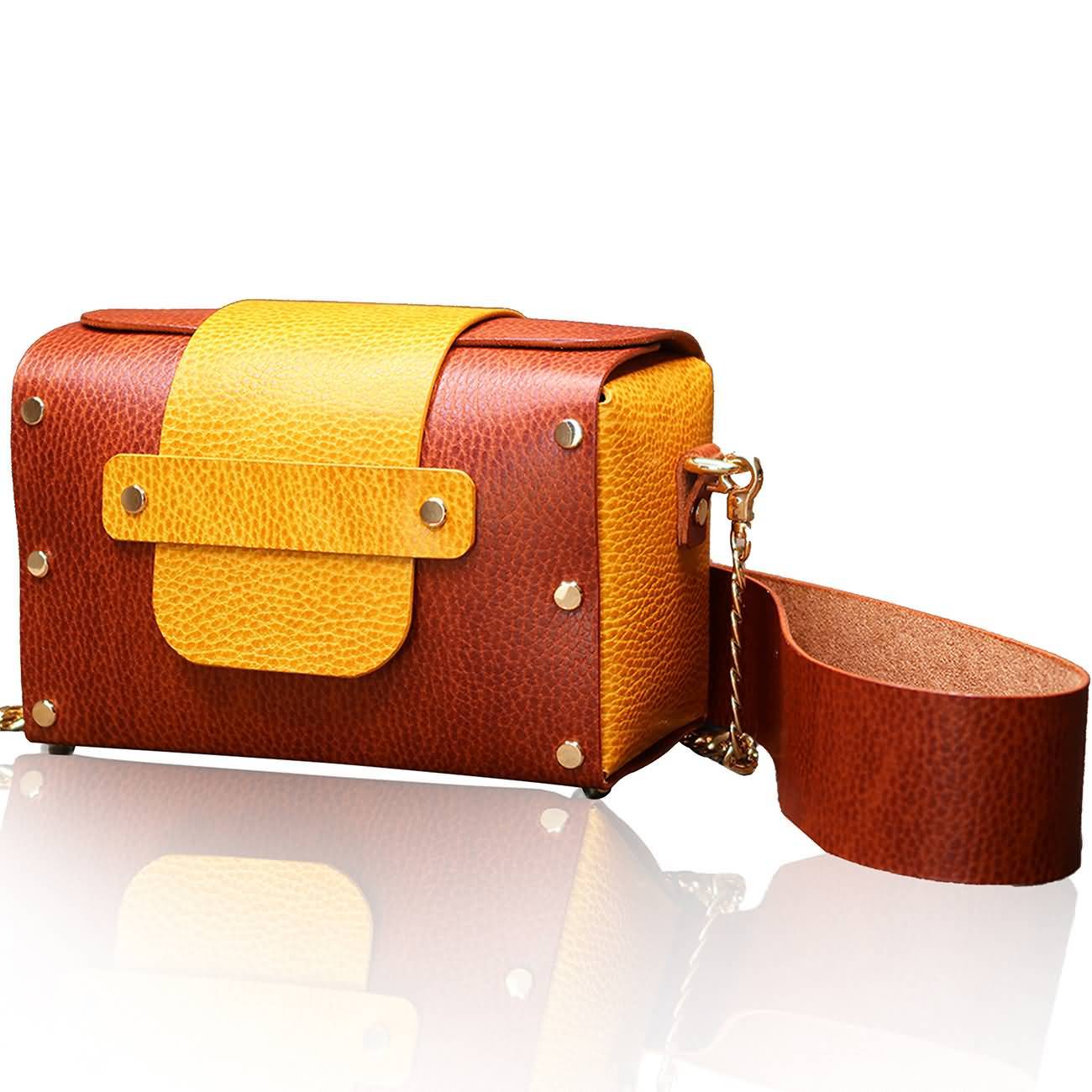 RAIKOU Damen Handtasche aus pflanzlich gegerbtem Leder italienische Lederwaren  Abendtasche Echt-Leder Schultertasche Umhängetasche schönes Vintage Design Vegetable-tanned leather box bag