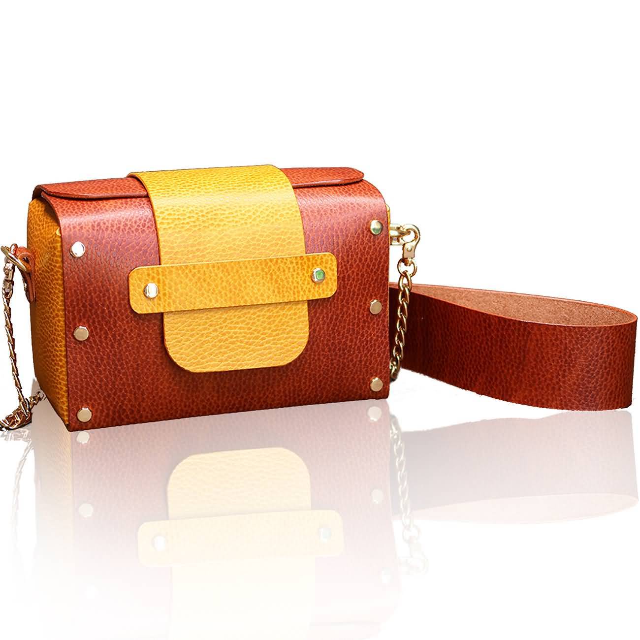 RAIKOU Damen Handtasche aus pflanzlich gegerbtem Leder italienische Lederwaren  Abendtasche Echt-Leder Schultertasche Umhängetasche schönes Vintage Design Vegetable-tanned leather box bag