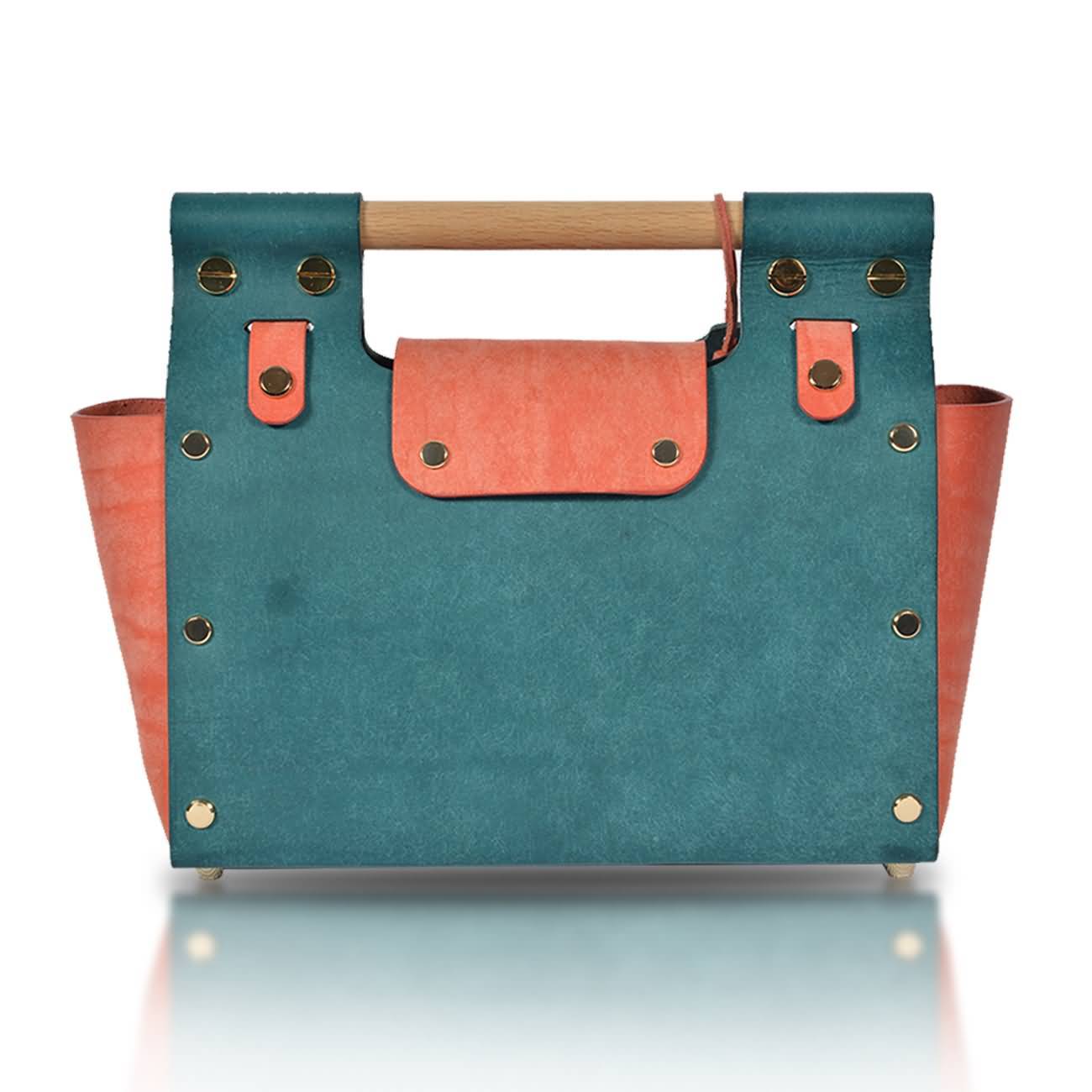 RAIKOU Damen Handtasche aus pflanzlich gegerbtem Leder italienische Lederwaren  Abendtasche Echt-Leder Schultertasche Umhängetasche schönes Vintage Design Vegetable-tanned leather handbag with wood handle