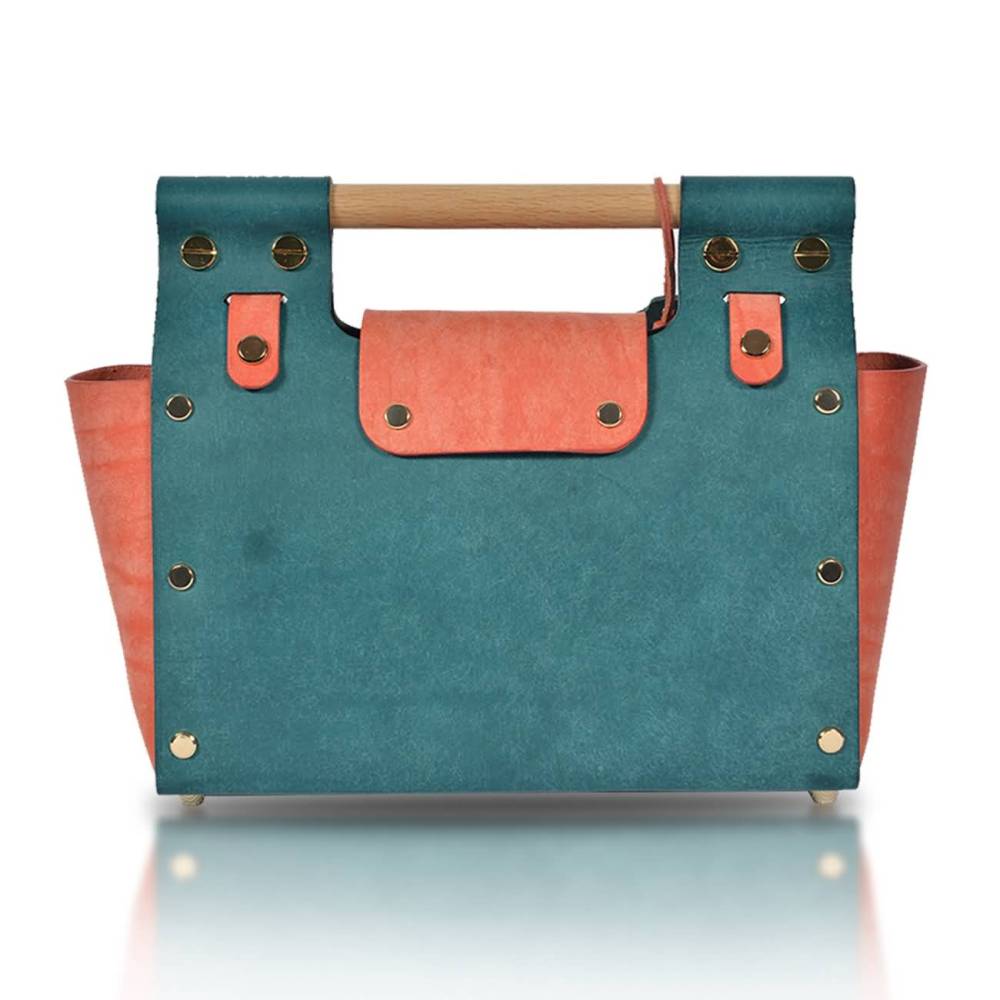 RAIKOU Damen Handtasche aus pflanzlich gegerbtem Leder italienische Lederwaren  Abendtasche Echt-Leder Schultertasche Umhängetasche schönes Vintage Design Vegetable-tanned leather handbag with wood handle