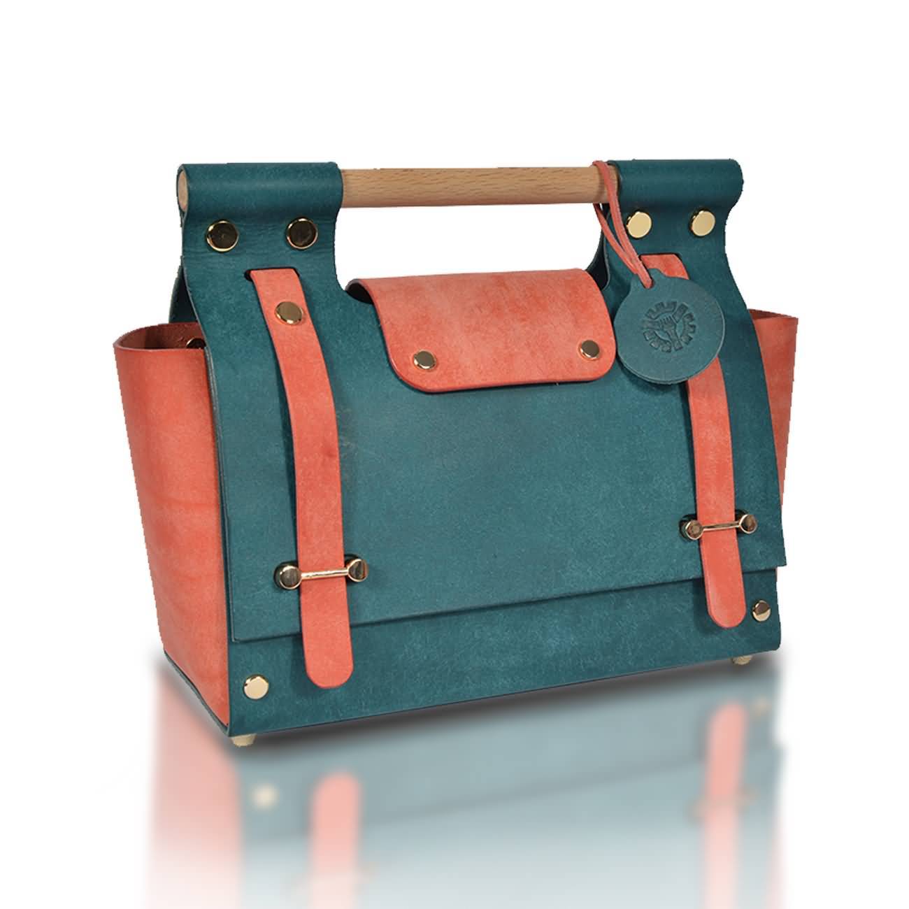RAIKOU Damen Handtasche aus pflanzlich gegerbtem Leder italienische Lederwaren  Abendtasche Echt-Leder Schultertasche Umhängetasche schönes Vintage Design Vegetable-tanned leather handbag with wood handle