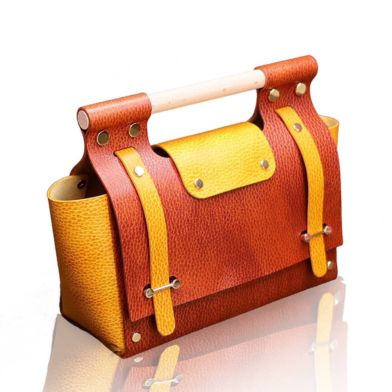 RAIKOU Damen Handtasche aus pflanzlich gegerbtem Leder italienische Lederwaren  Abendtasche Echt-Leder Schultertasche Umhängetasche schönes Vintage Design Vegetable-tanned leather handbag with wood handle