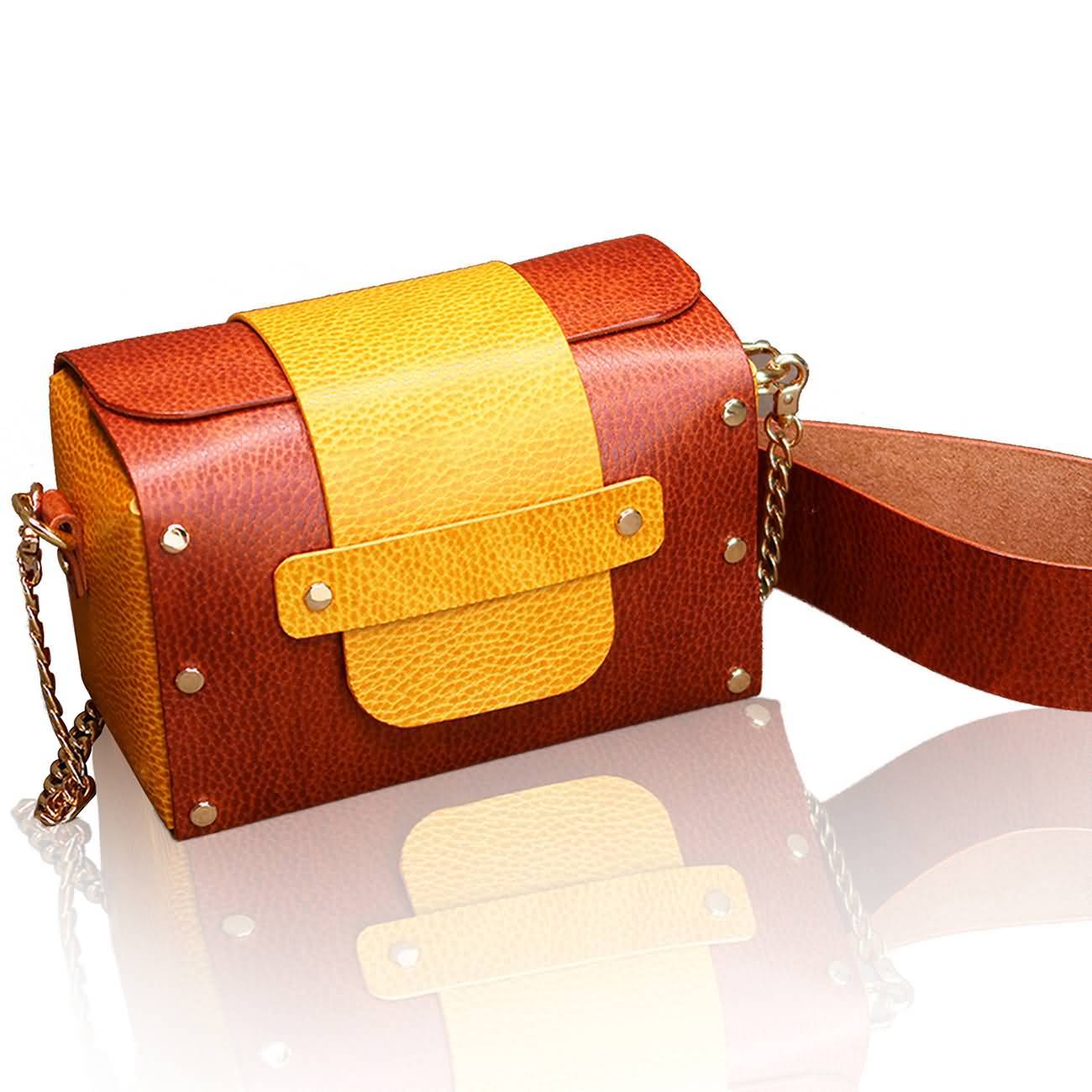 RAIKOU Damen Handtasche aus pflanzlich gegerbtem Leder italienische Lederwaren  Abendtasche Echt-Leder Schultertasche Umhängetasche schönes Vintage Design Vegetable-tanned leather box bag