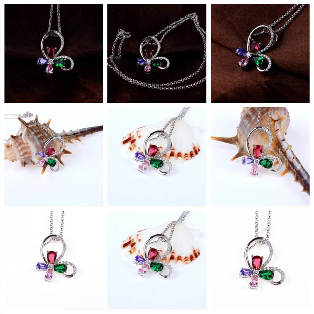 RAIKOU Sterling Silber Schmuck Schleifenanhänger mit Farbigen Kristallen Halskette