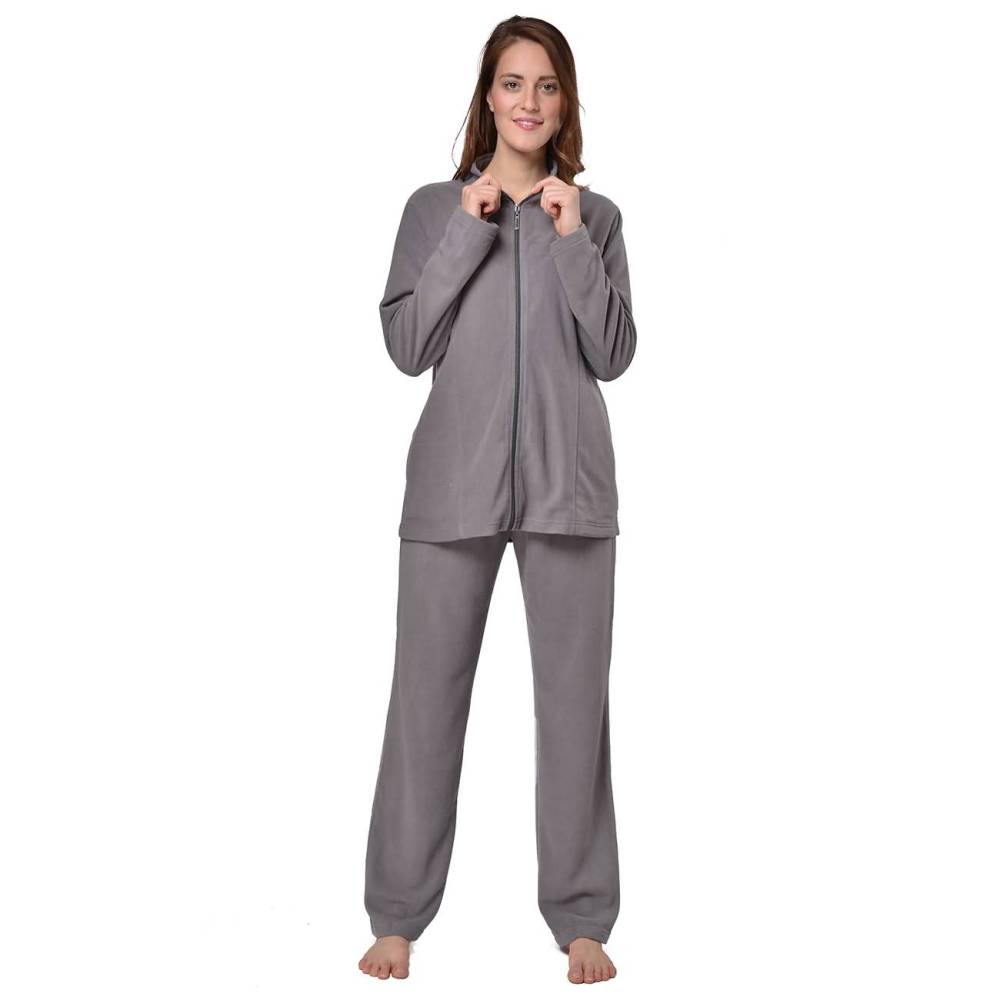 RAIKOU Eleganter Einfarbiger Damen Hausanzug in Micro-Fleece Freizeitanzug mit Reißverschluss