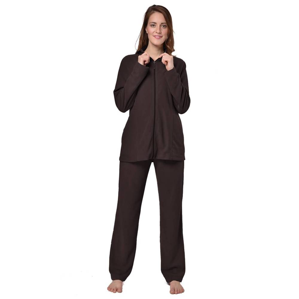 RAIKOU Eleganter Einfarbiger Damen Hausanzug in Micro-Fleece Freizeitanzug mit Reißverschluss