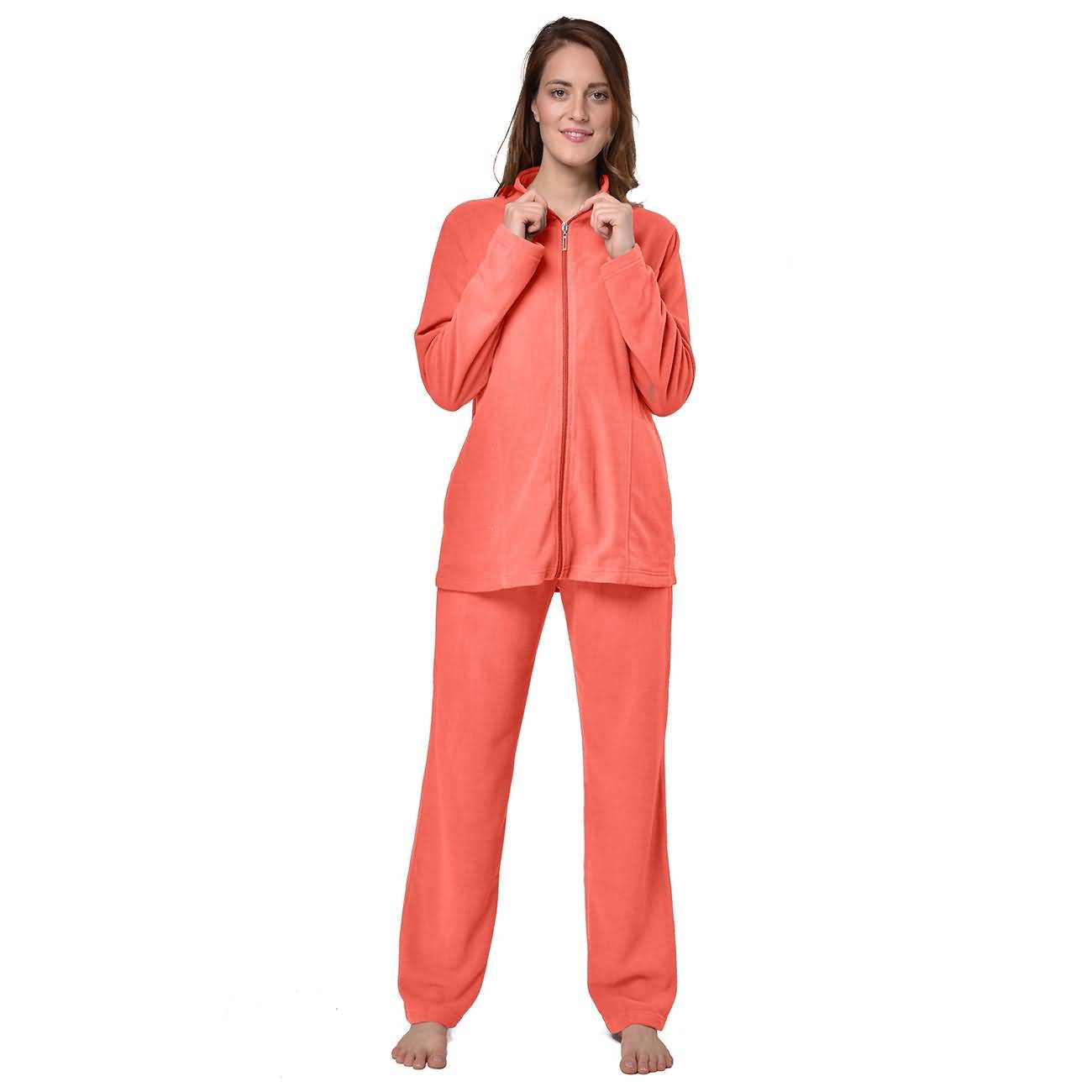 RAIKOU Eleganter Einfarbiger Damen Hausanzug in Micro-Fleece Freizeitanzug mit Reißverschluss