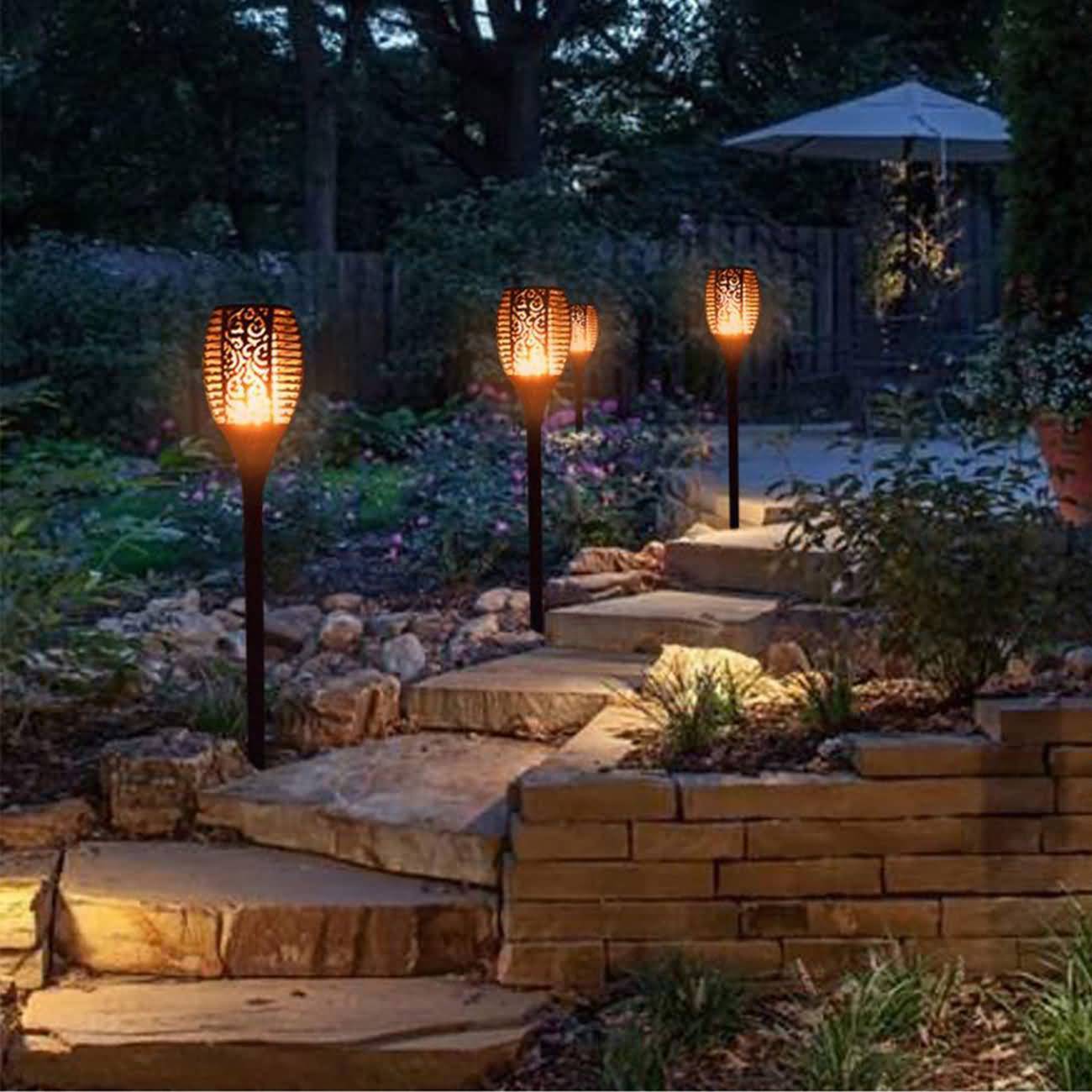 RAIKOU Solar-LED-Gartenlaterne, wasserdicht, Garten, Rasen, Spot-Lampe Deko Gartenweg- Leuchten