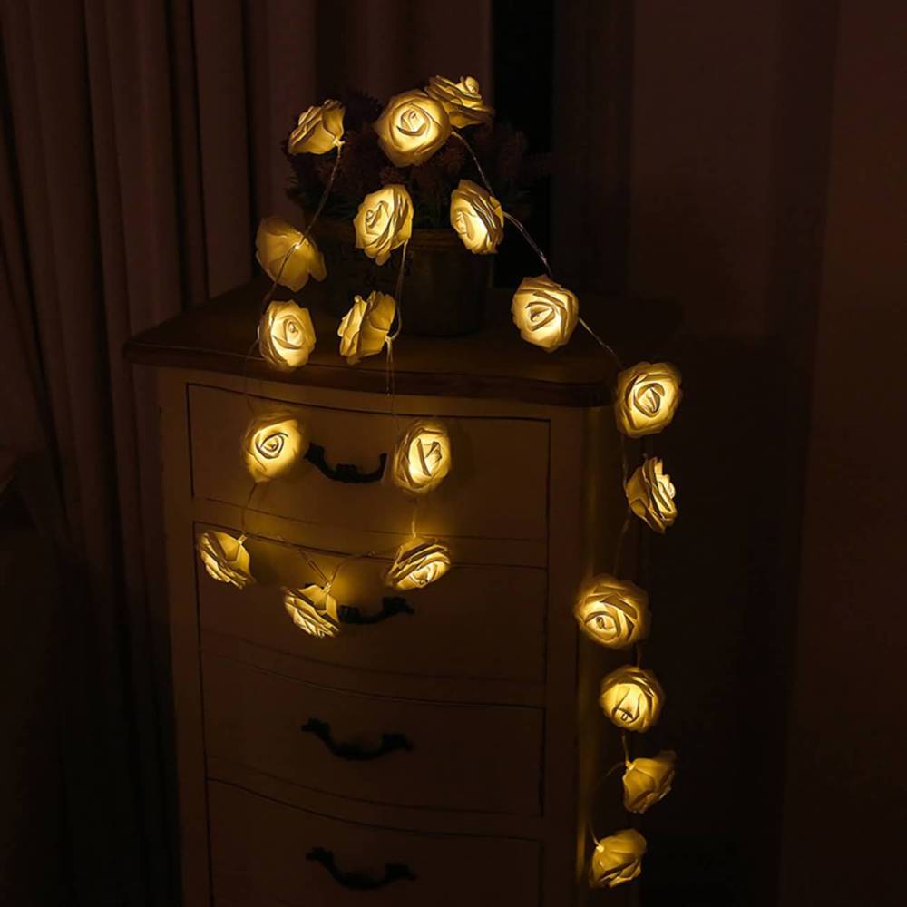 Raikou LED Rosen Blumen Warmweiß Lichterketten Beleuchtung Schlafzimmer Feiertagsbeleuchtung  Hochzeitsraum kleine dekorative Lichter