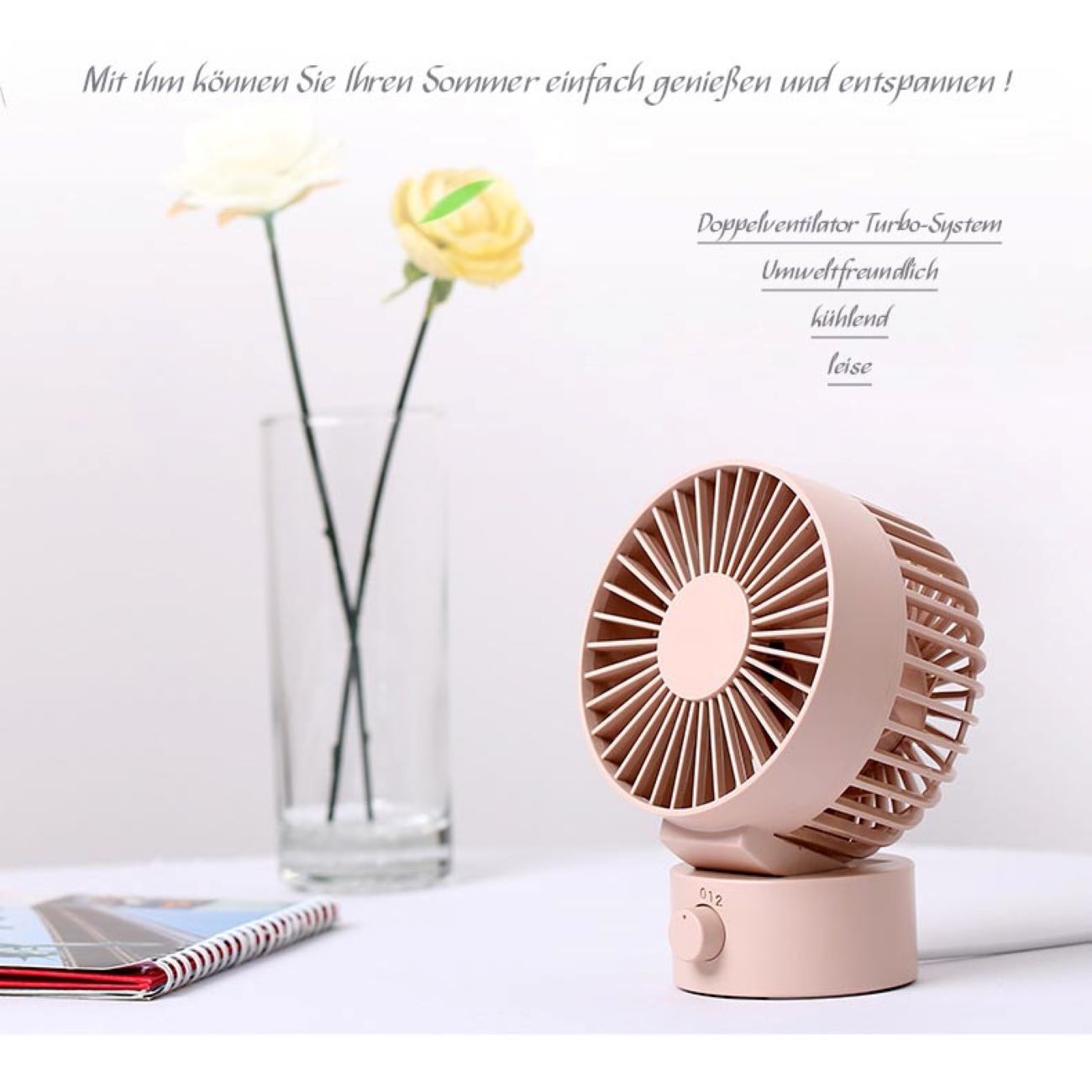 RAIKOU Mini USB Turbo Ventilator Tischventilator USB Geräuscharmer Desk Fan Büro desktop Lüfter Neigbar, Mit An/Ausschalter