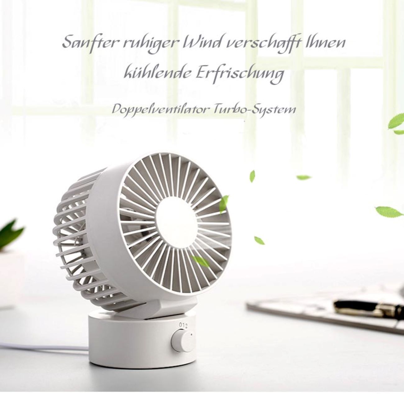 RAIKOU Mini USB Turbo Ventilator Tischventilator USB Geräuscharmer Desk Fan Büro desktop Lüfter Neigbar, Mit An/Ausschalter