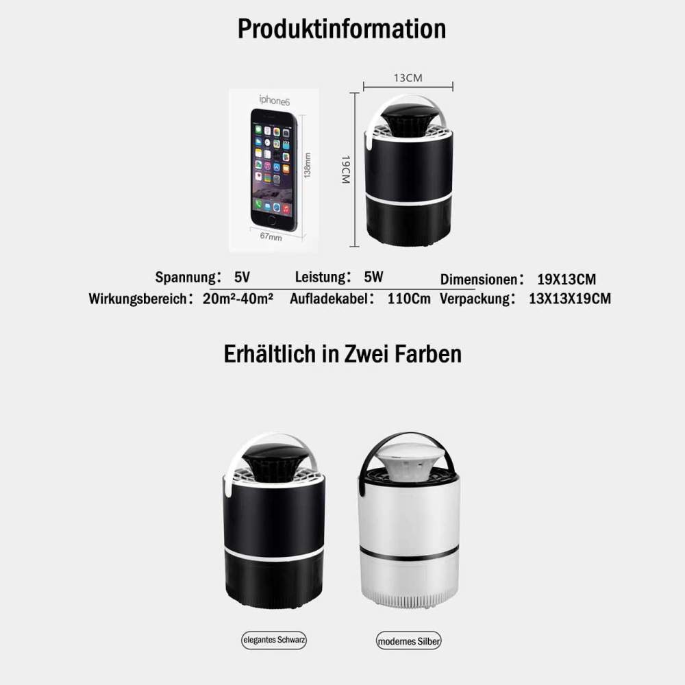 Maity Mückenlampe, elektrisch UV-LED Insektenlampe, USB Ladung, Ungiftig, geeignet für Innen und Außeneinsatz, Mückenfalle durch Licht und Ventilation, Super leise (M/S-A19102,Schwarz)(2 Stück)