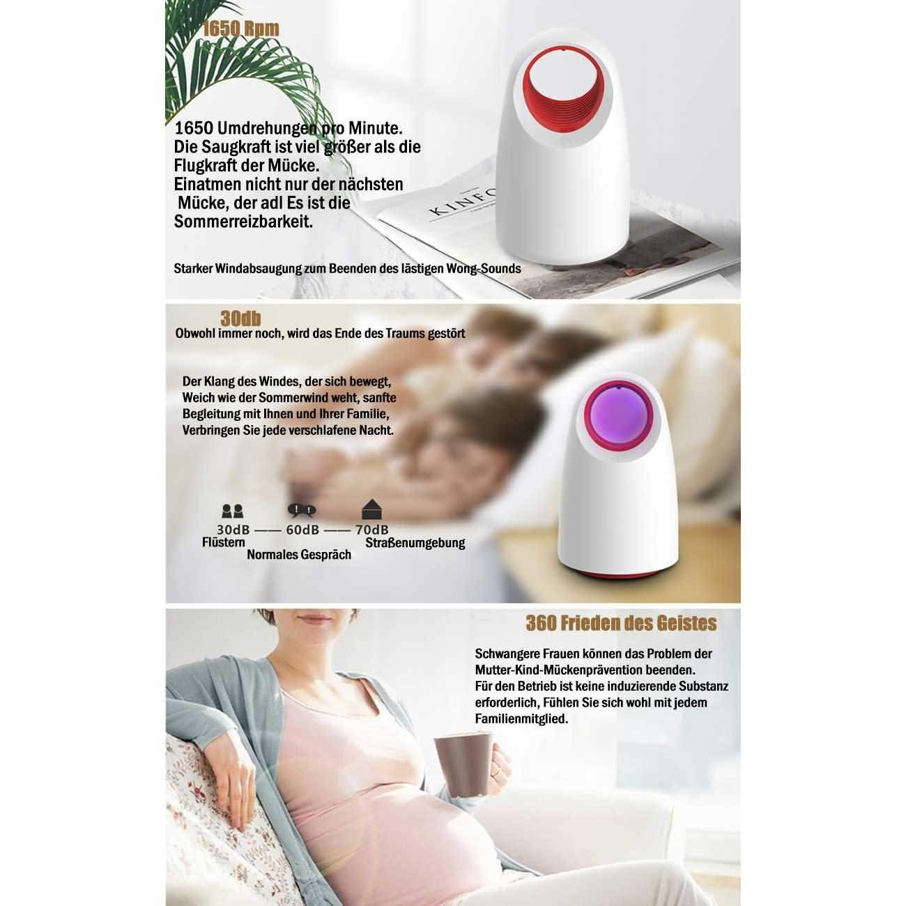 Mückenlampe, Tragbare USB UV-LED Moskito Lampe, Insektenfalle durch Licht und Luft Fluginsektenvernichter, durch Reine physikalische Mückenbekämpfung, Moskito-Killer-Lampe (M/S-A19105,Weiß)