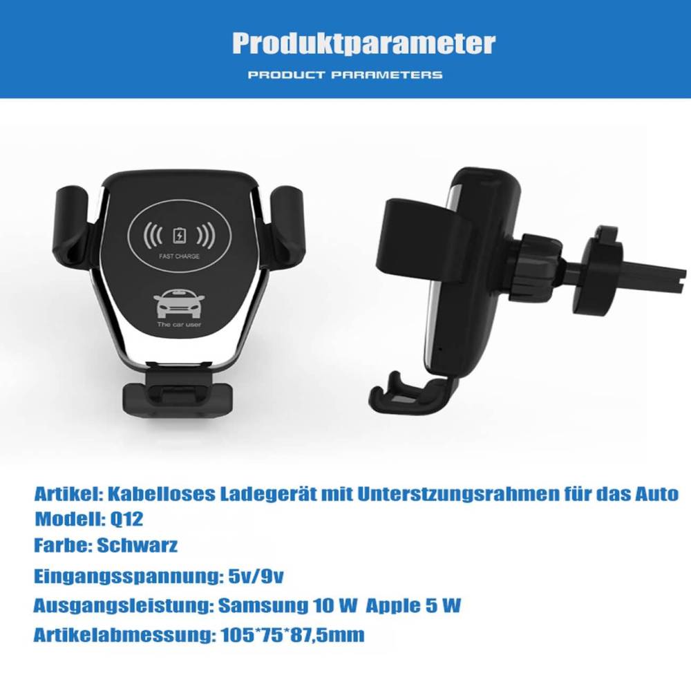Kabellose Handyladestation fürs Auto, KFZ Handy-Schnellladestation, Handyhalterung fürs Auto, Lüftungshalterung