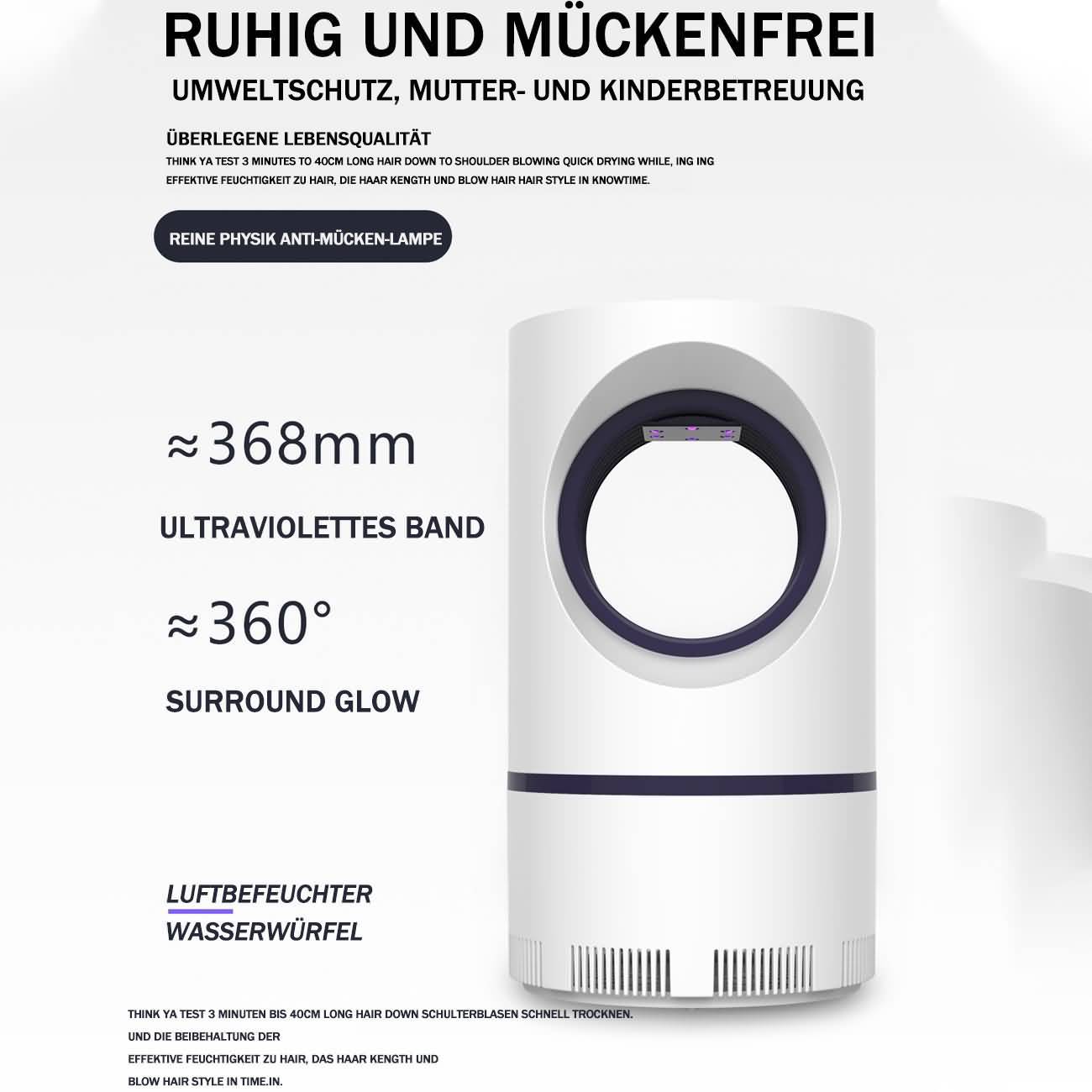 Maity Ungiftige Mückenlampe, UV-LED-Moskito-Falle, Mückenvernichter, Mückenfalle durch Licht und Ventilation, Super leise, komplett ungefährlich für Kinder und Haustiere (M/S-A19101,Weiß)(2 Stück)