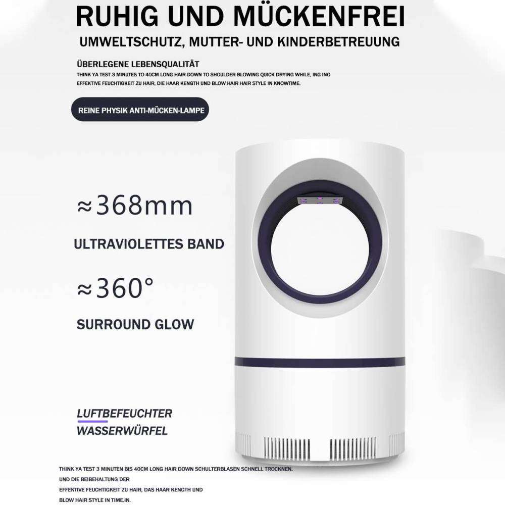 Maity Ungiftige Mückenlampe, UV-LED-Moskito-Falle, Mückenvernichter, Mückenfalle durch Licht und Ventilation, Super leise, komplett ungefährlich für Kinder und Haustiere (M/S-A19101,Weiß)(2 Stück)