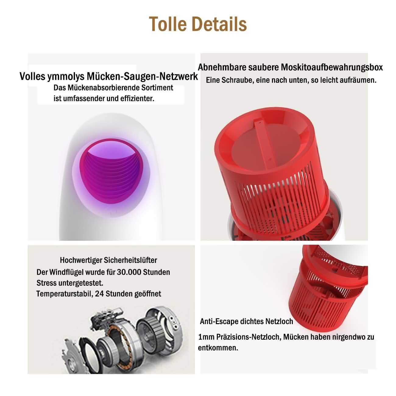 Mückenlampe, Tragbare USB UV-LED Moskito Lampe, Insektenfalle durch Licht und Luft Fluginsektenvernichter, durch Reine physikalische Mückenbekämpfung, Moskito-Killer-Lampe (M/S-A19105,Weiß)