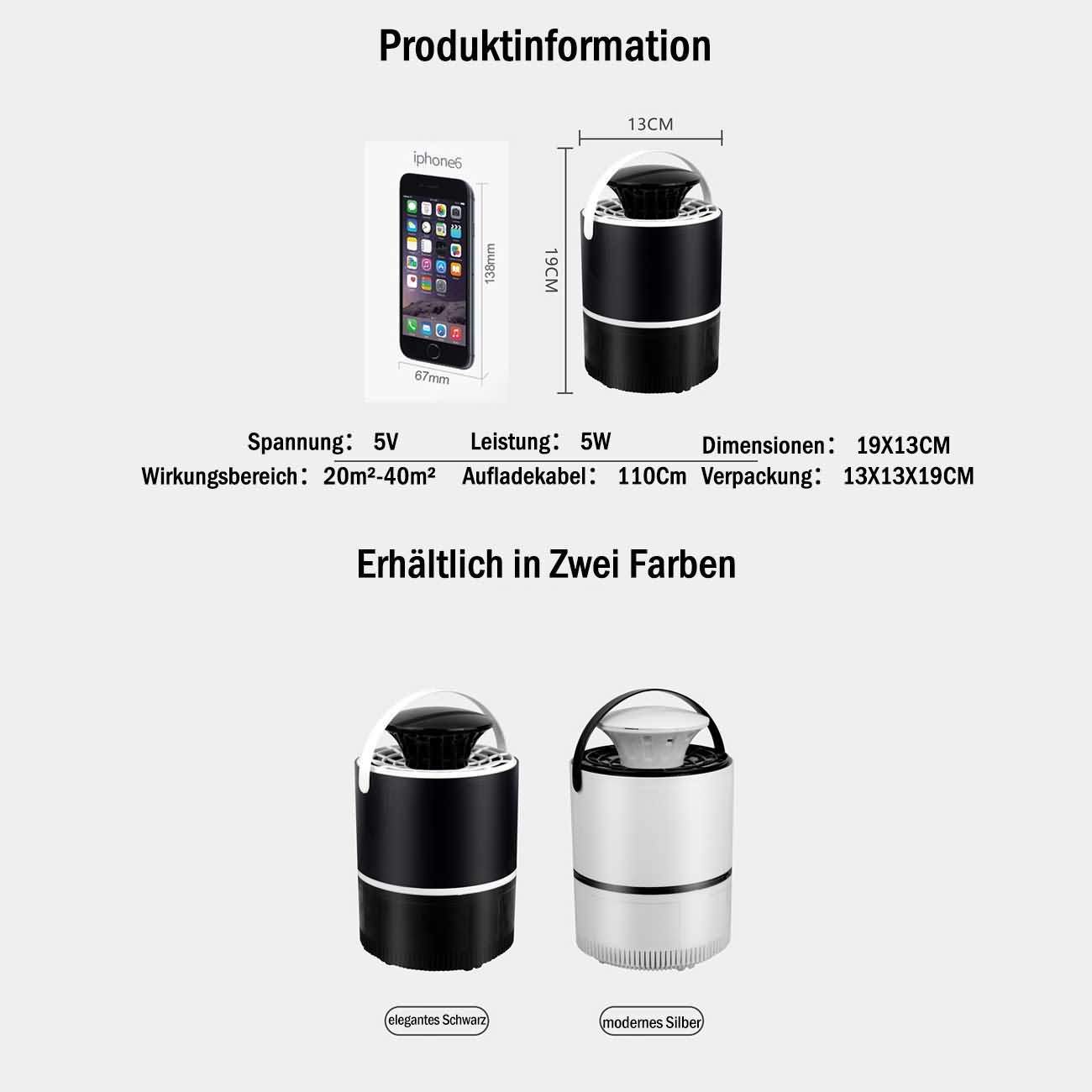 Maity Mückenlampe, elektrisch UV-LED Insektenlampe, USB Ladung, Ungiftig, geeignet für Innen und Außeneinsatz, Mückenfalle durch Licht und Ventilation, Super leise (M/S-A19103,Weiß)