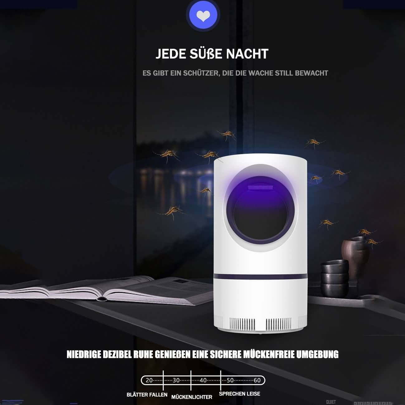 Maity Ungiftige Mückenlampe, UV-LED-Moskito-Falle, Mückenvernichter, Mückenfalle durch Licht und Ventilation, Super leise, komplett ungefährlich für Kinder und Haustiere (M/S-A19101,Weiß)(2 Stück)