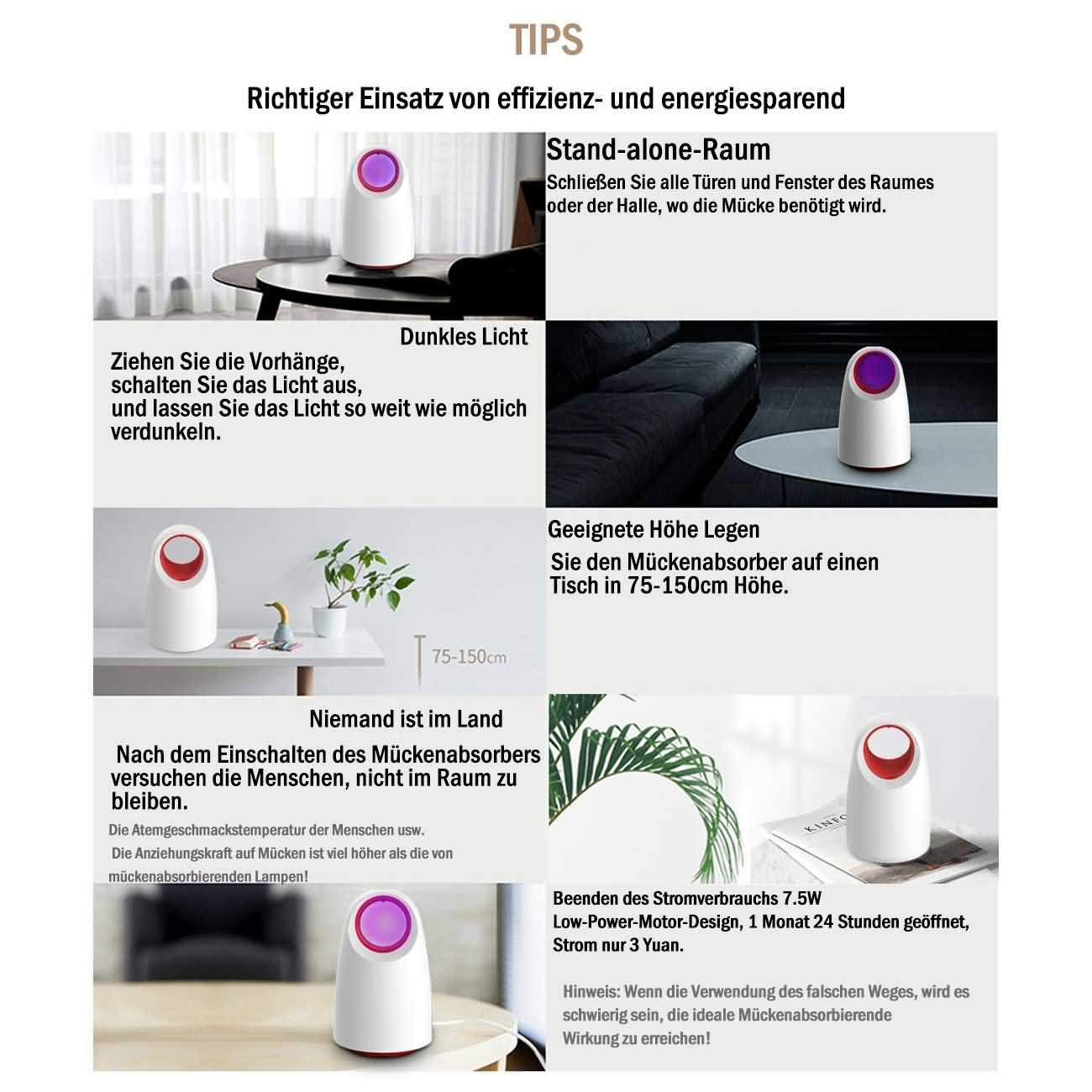 Mückenlampe, Tragbare USB UV-LED Moskito Lampe, Insektenfalle durch Licht und Luft Fluginsektenvernichter, durch Reine physikalische Mückenbekämpfung, Moskito-Killer-Lampe (M/S-A19105,Weiß)