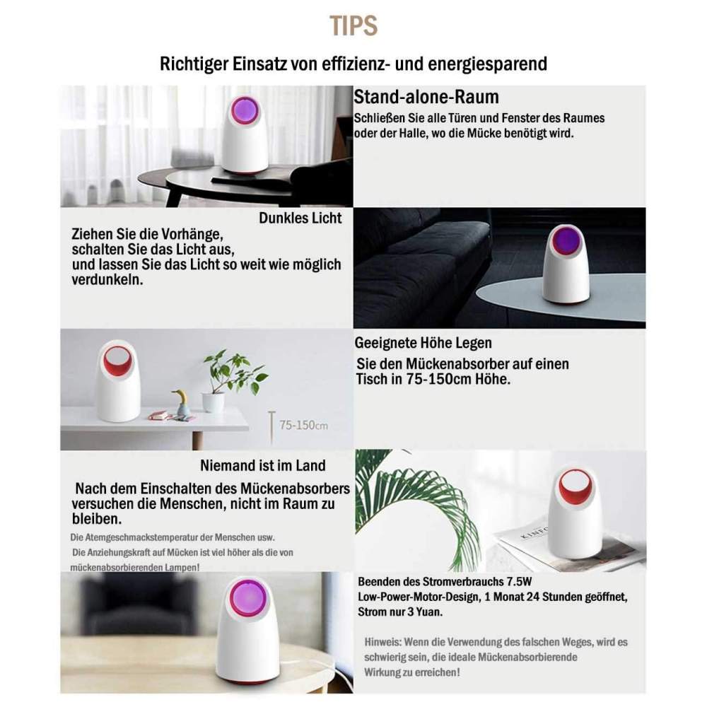 Mückenlampe, Tragbare USB UV-LED Moskito Lampe, Insektenfalle durch Licht und Luft Fluginsektenvernichter, durch Reine physikalische Mückenbekämpfung, Moskito-Killer-Lampe (M/S-A19105,Weiß)