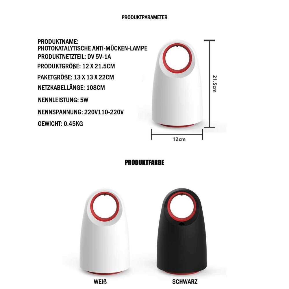 Mückenlampe, Tragbare USB UV-LED Moskito Lampe, Insektenfalle durch Licht und Luft Fluginsektenvernichter, durch Reine physikalische Mückenbekämpfung, Moskito-Killer-Lampe (M/S-A19104,Schwarz)