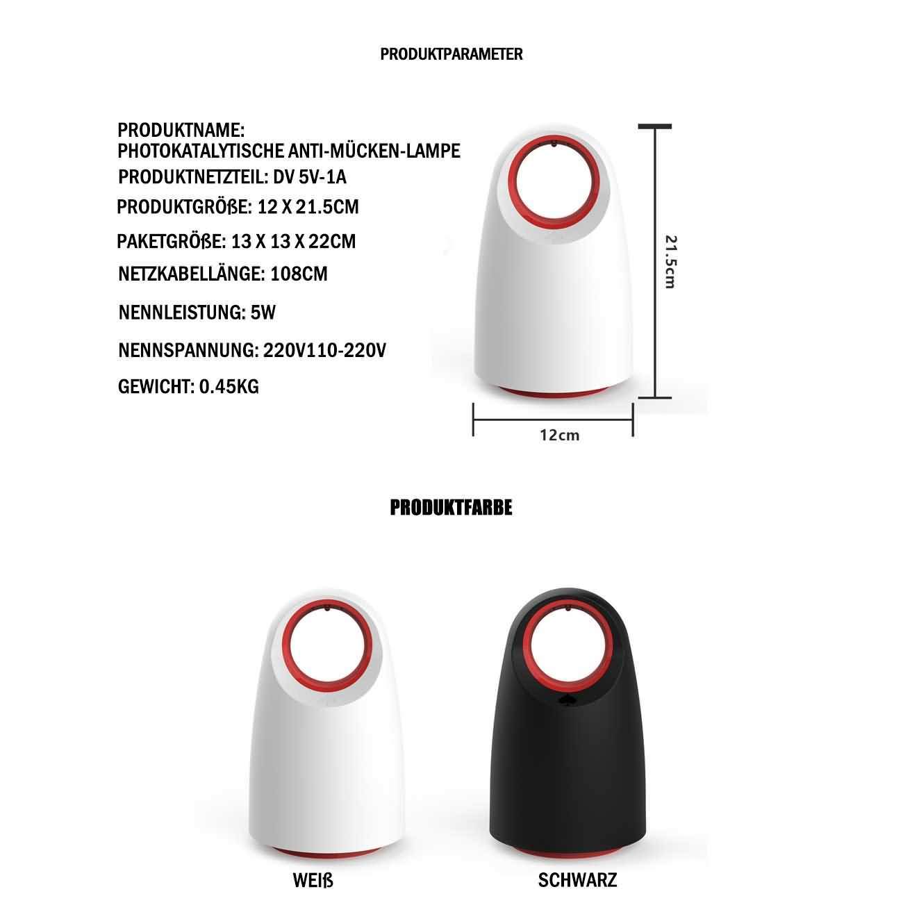 Mückenlampe, Tragbare USB UV-LED Moskito Lampe, Insektenfalle durch Licht und Luft Fluginsektenvernichter, durch Reine physikalische Mückenbekämpfung, Moskito-Killer-Lampe (M/S-A19105,Weiß)