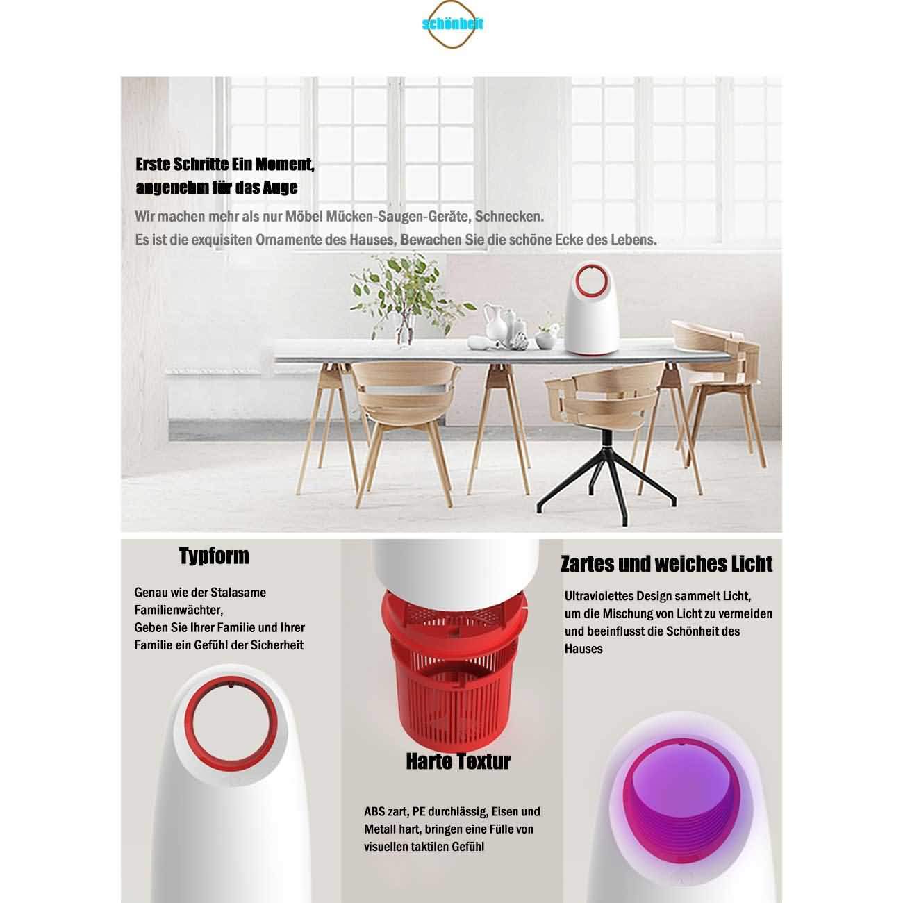 Mückenlampe, Tragbare USB UV-LED Moskito Lampe, Insektenfalle durch Licht und Luft Fluginsektenvernichter, durch Reine physikalische Mückenbekämpfung, Moskito-Killer-Lampe (M/S-A19105,Weiß)