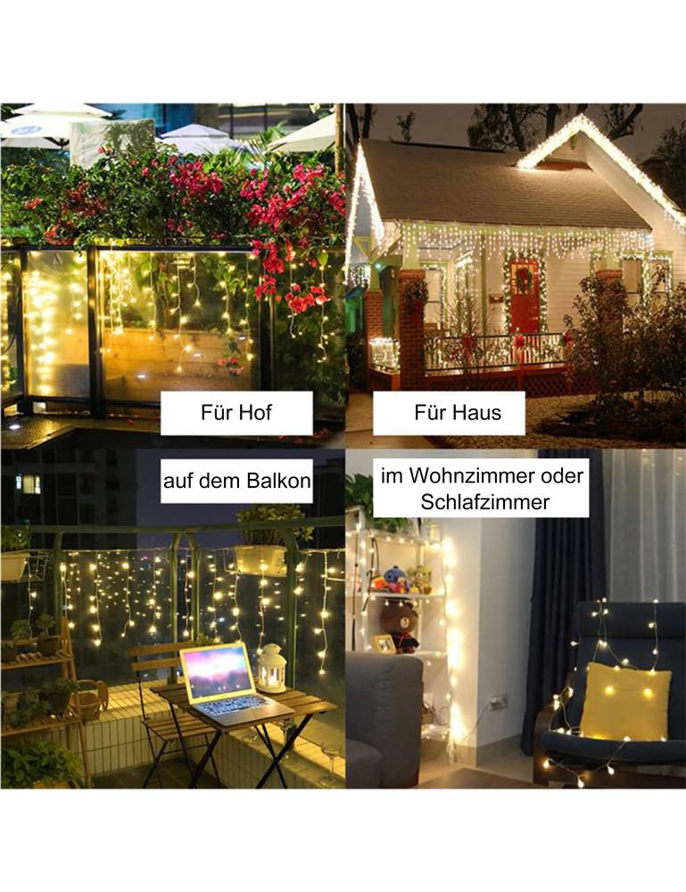 Die RAIKOU Lichterketten in verschiedenen Farben, für Außen-und Innenbetrieb mit 8 verschiedenen Beleuchtungsmodi, Dekobeleuchtung für Weihnachten, Party, Hochzeit, Garten, Haus, Fenster und vielen mehr.