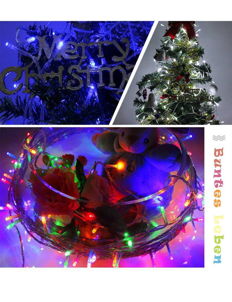 Die RAIKOU Lichterketten in verschiedenen Farben, für Außen-und Innenbetrieb mit 8 verschiedenen Beleuchtungsmodi, Dekobeleuchtung für Weihnachten, Party, Hochzeit, Garten, Haus, Fenster und vielen mehr.