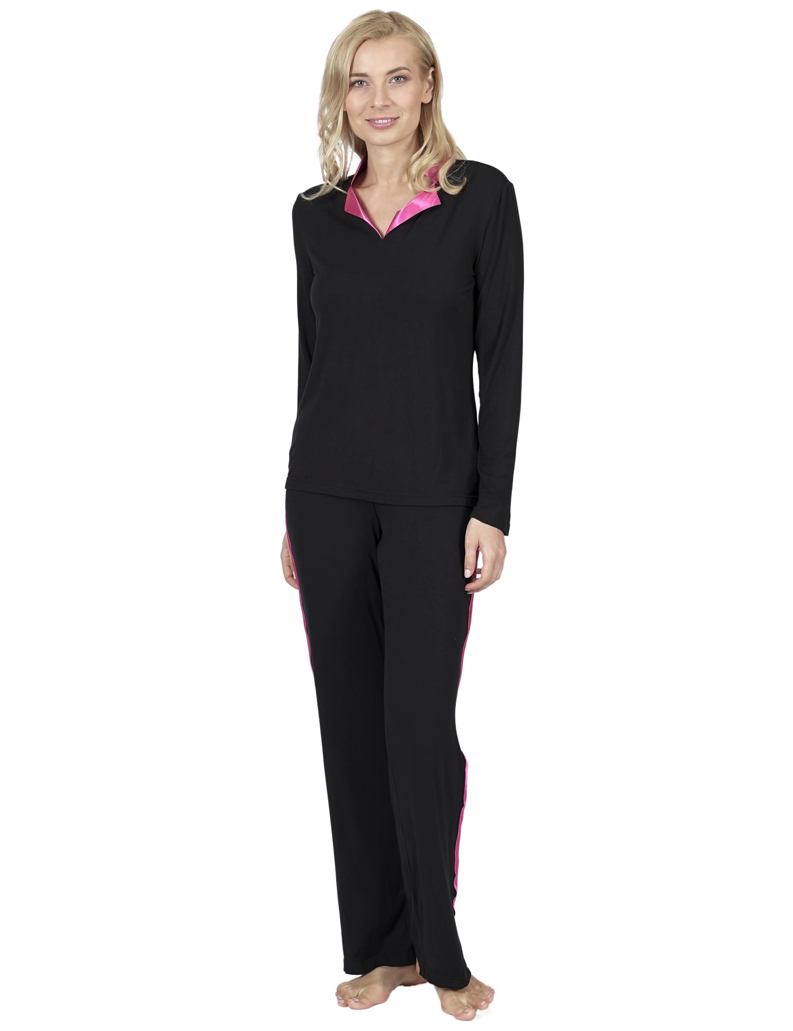 RAIKOU Damen Langarm Pyjama Schlafanzug Hausanzug Freizeitanzug sportlich mit V-Ausschnitt Langarm-Pullover im tollen Design