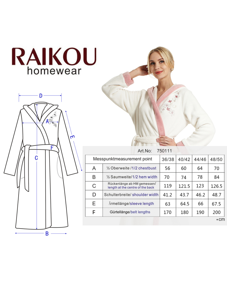 RAIKOU Damen Bademantel mit Kapuze weiches und super flauschiges Coral-Fleece Flausch RelaxKuschelfrottee Microfaser