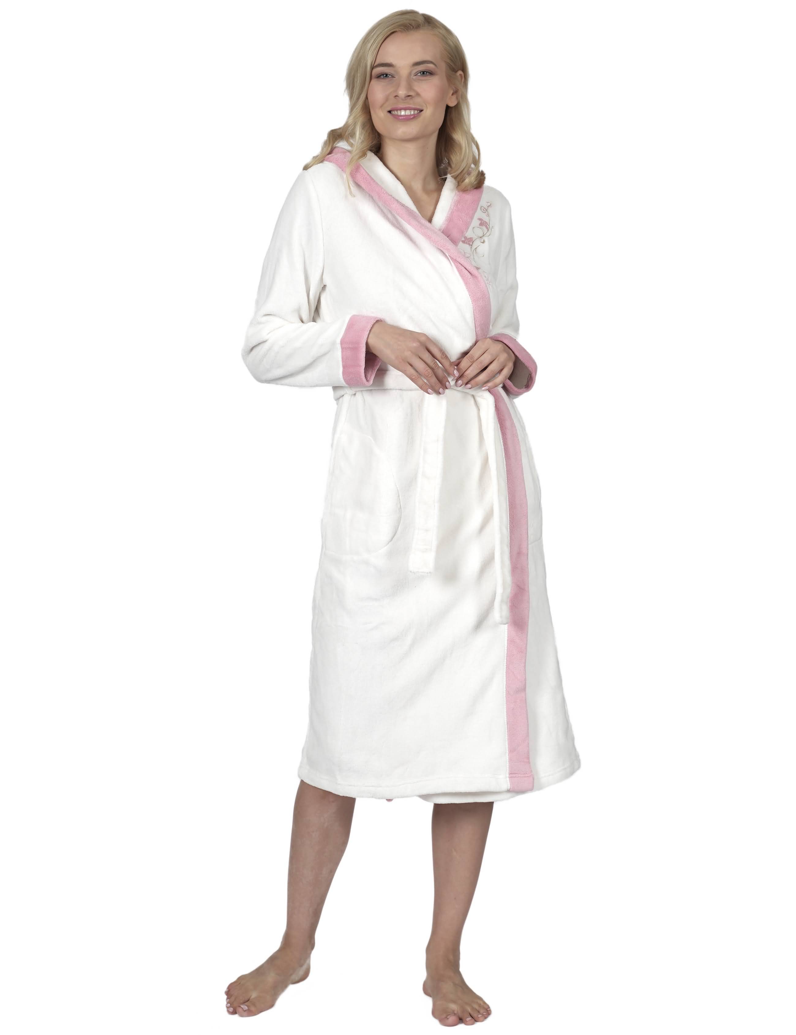 RAIKOU Damen Bademantel mit Kapuze weiches und super flauschiges Coral-Fleece Flausch RelaxKuschelfrottee Microfaser