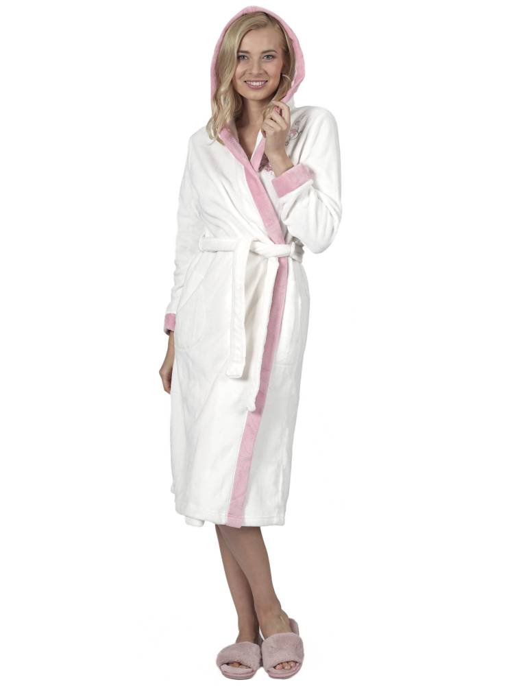 RAIKOU Damen Bademantel mit Kapuze weiches und super flauschiges Coral-Fleece Flausch RelaxKuschelfrottee Microfaser