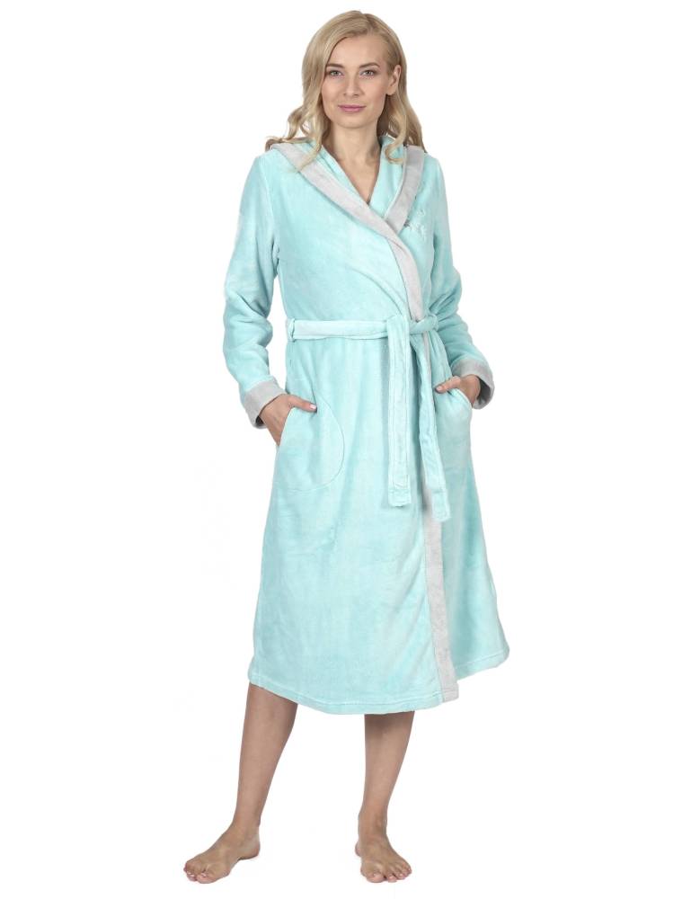 RAIKOU Damen Bademantel mit Kapuze weiches und super flauschiges Coral-Fleece Flausch RelaxKuschelfrottee Microfaser