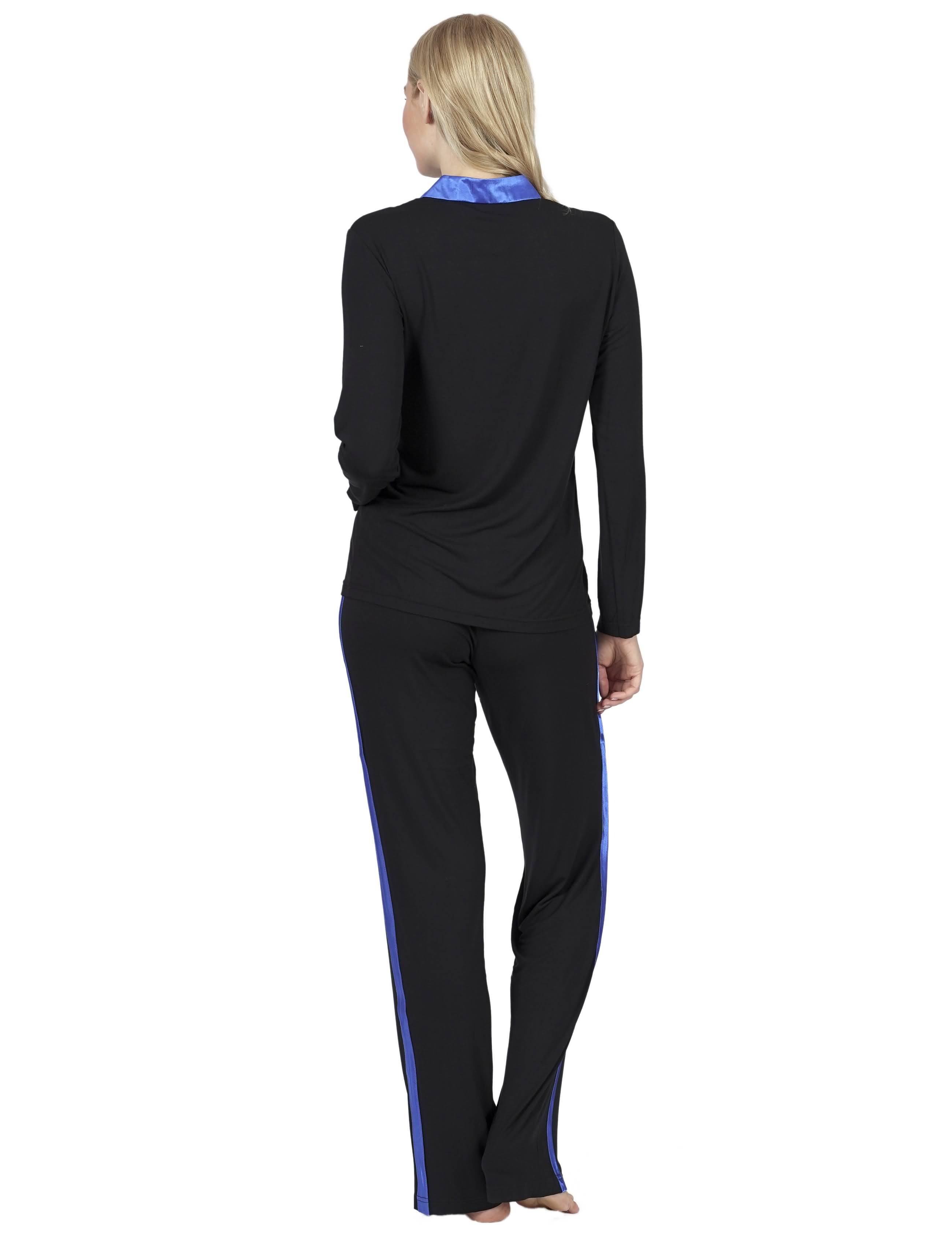 RAIKOU Damen Langarm Pyjama Schlafanzug Hausanzug Freizeitanzug sportlich mit V-Ausschnitt Langarm-Pullover im tollen Design