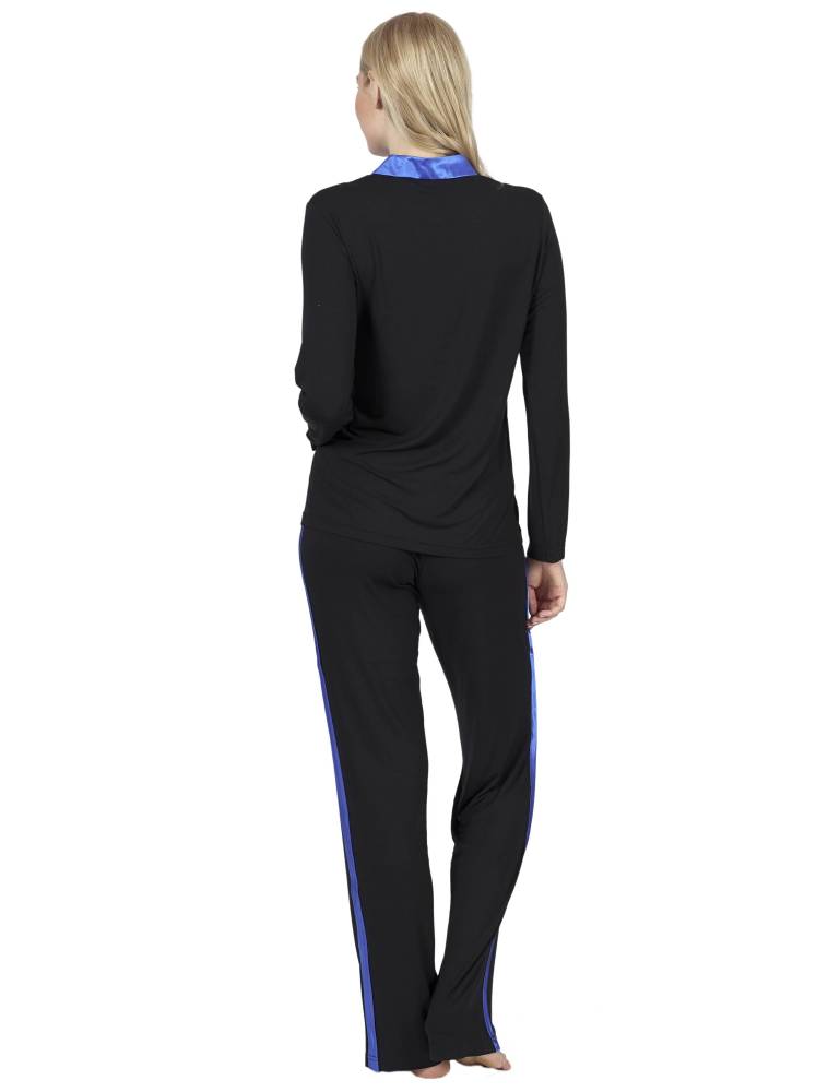 RAIKOU Damen Langarm Pyjama Schlafanzug Hausanzug Freizeitanzug sportlich mit V-Ausschnitt Langarm-Pullover im tollen Design