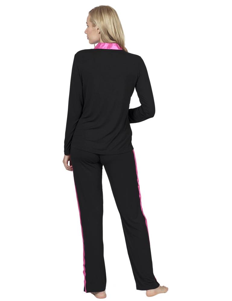 RAIKOU Damen Langarm Pyjama Schlafanzug Hausanzug Freizeitanzug sportlich mit V-Ausschnitt Langarm-Pullover im tollen Design