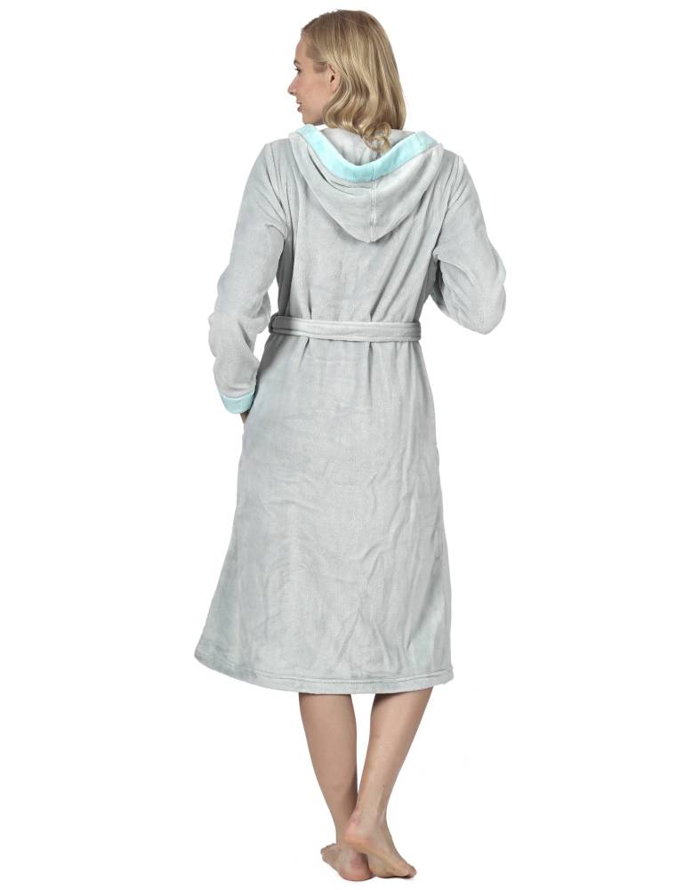 RAIKOU Damen Bademantel mit Kapuze weiches und super flauschiges Coral-Fleece Flausch RelaxKuschelfrottee Microfaser