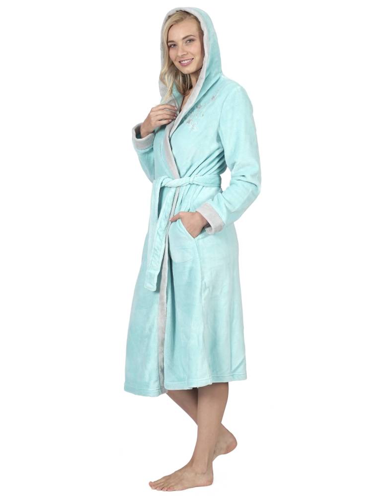 RAIKOU Damen Bademantel mit Kapuze weiches und super flauschiges Coral-Fleece Flausch RelaxKuschelfrottee Microfaser