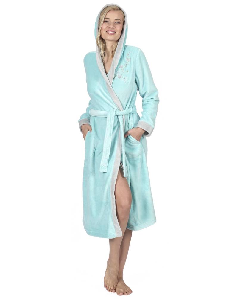 RAIKOU Damen Bademantel mit Kapuze weiches und super flauschiges Coral-Fleece Flausch RelaxKuschelfrottee Microfaser