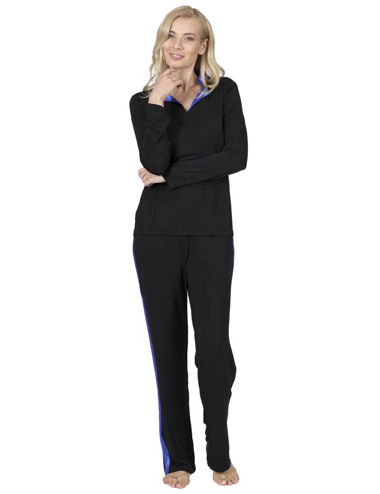 RAIKOU Damen Langarm Pyjama Schlafanzug Hausanzug Freizeitanzug sportlich mit V-Ausschnitt Langarm-Pullover im tollen Design