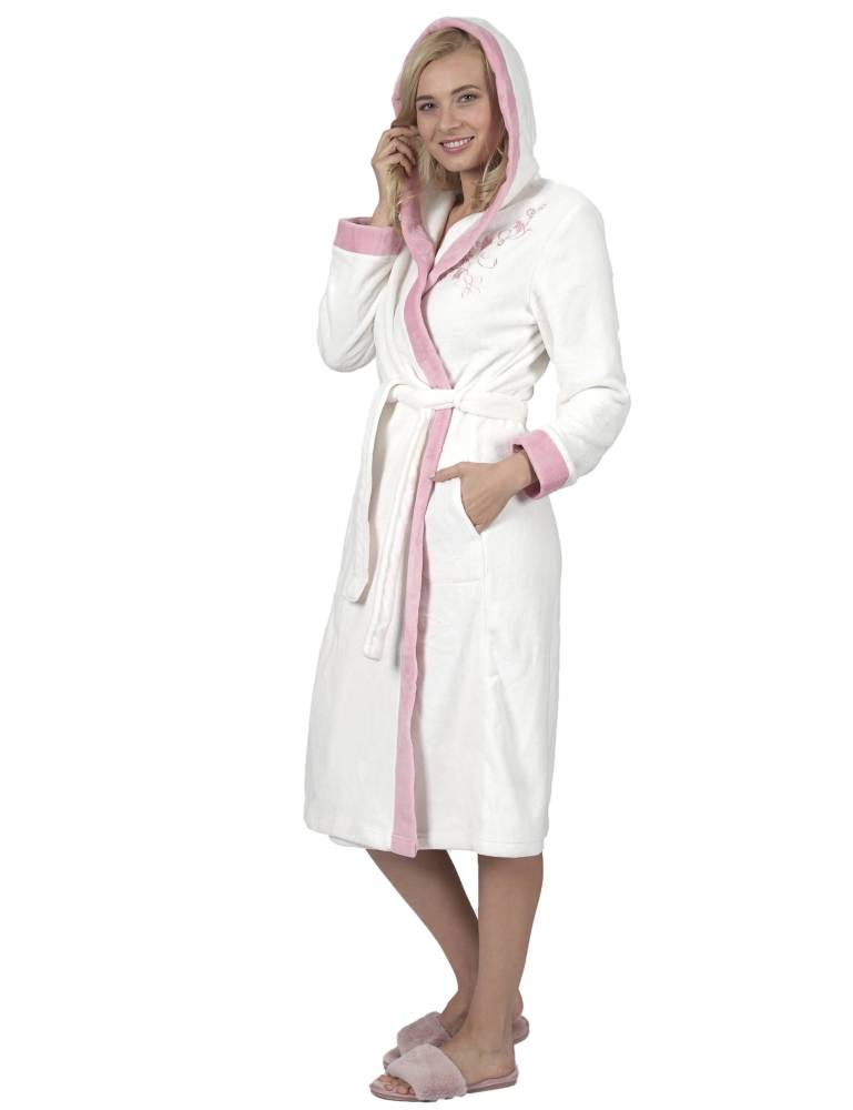 RAIKOU Damen Bademantel mit Kapuze weiches und super flauschiges Coral-Fleece Flausch RelaxKuschelfrottee Microfaser