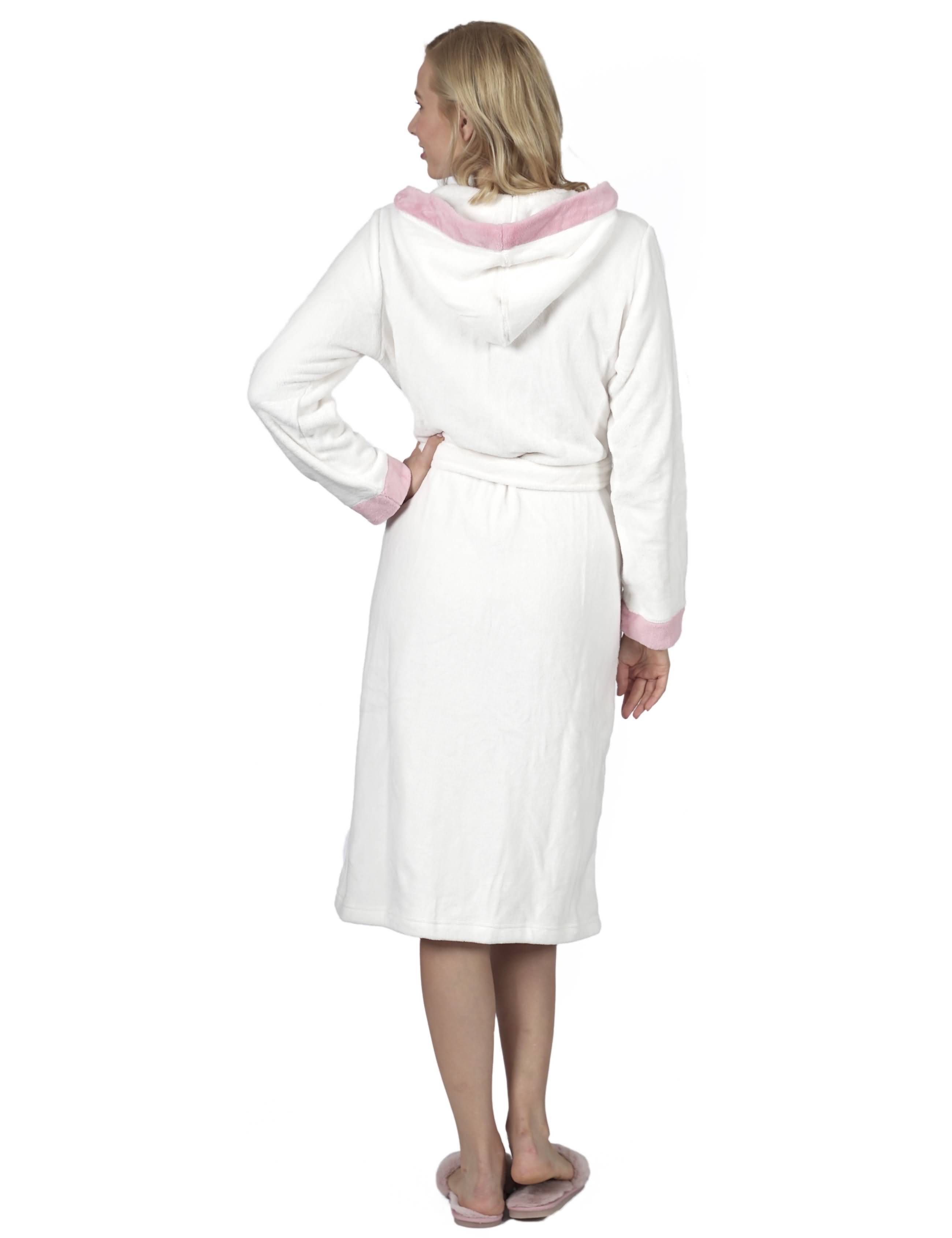 RAIKOU Damen Bademantel mit Kapuze weiches und super flauschiges Coral-Fleece Flausch RelaxKuschelfrottee Microfaser